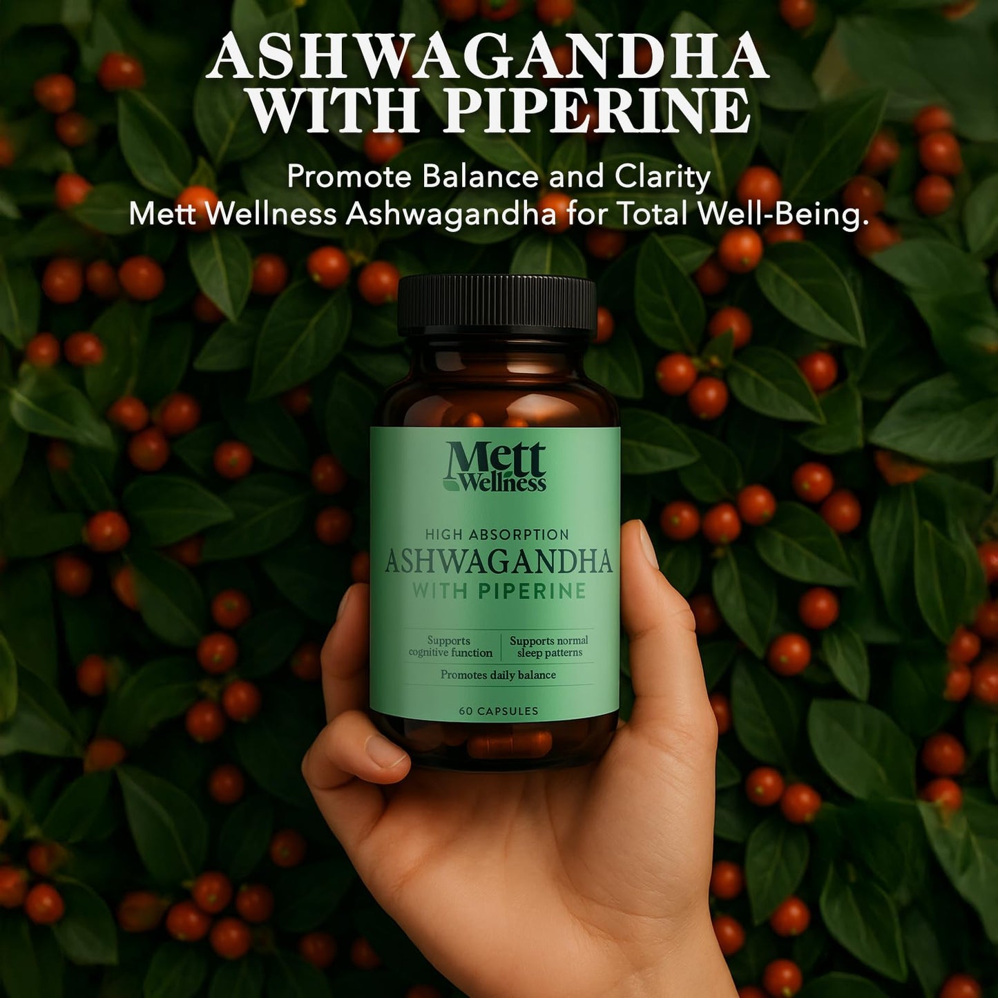 Mett Wellness Ashwagandha with Piperine Capsules, 60 Count