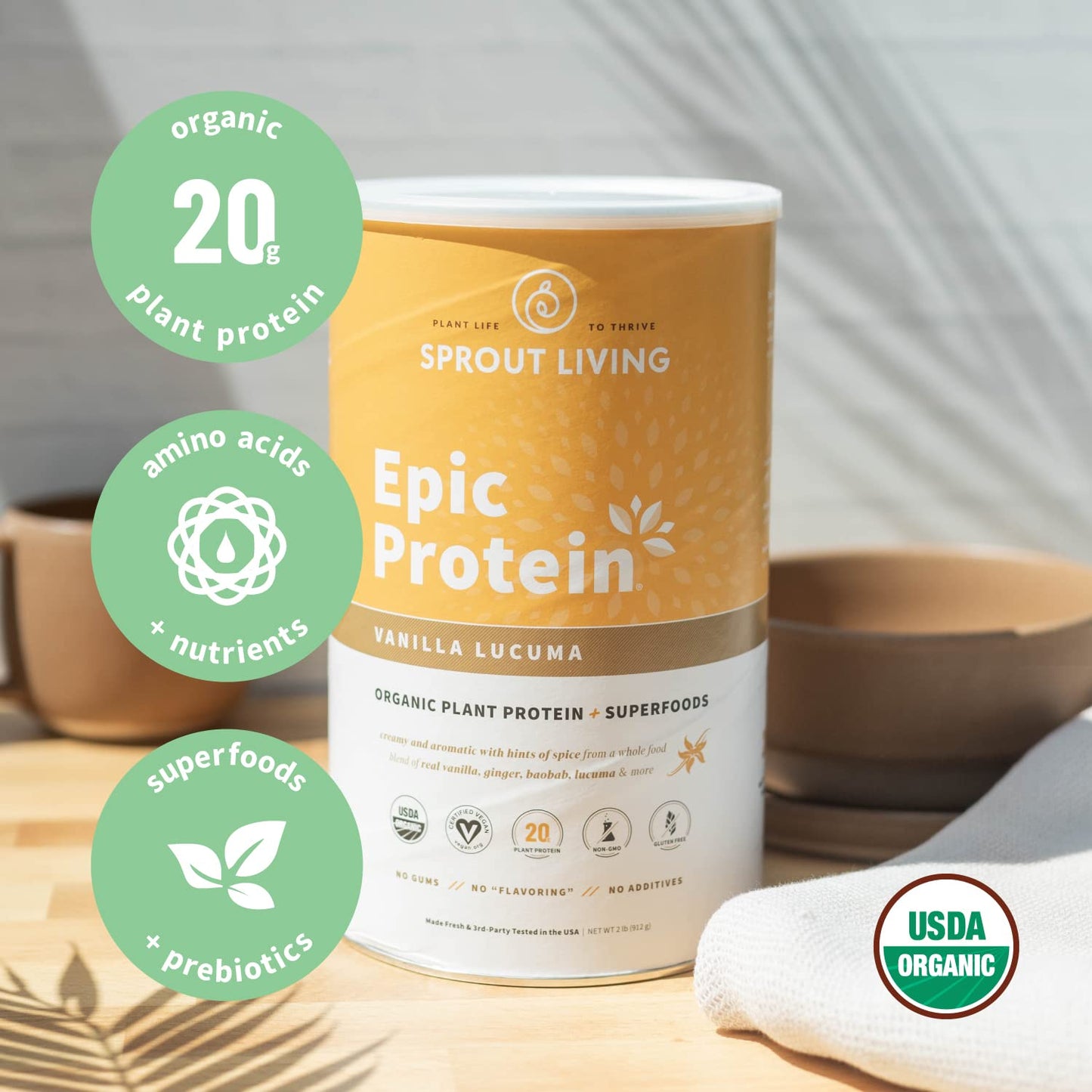 Sprout Living Epic Protein Bundle - Chocolate Maca & Vanilla Lucuma Protein Powder, 2 lb, 24 Servings