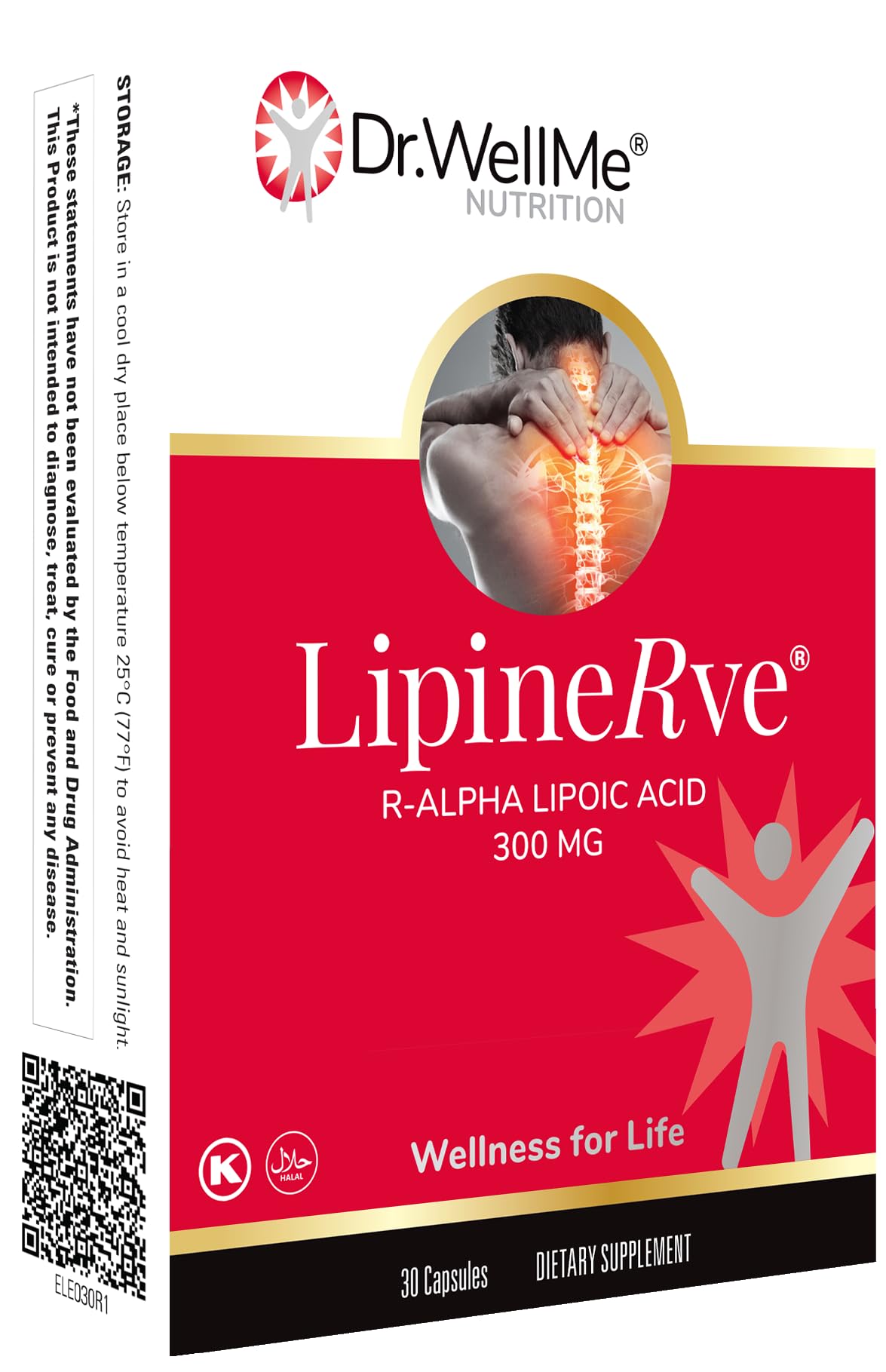 DR WELLME NUTRITION Lipinerve R Alpha Lipoic Acid 300mg Capsules, 30 Count