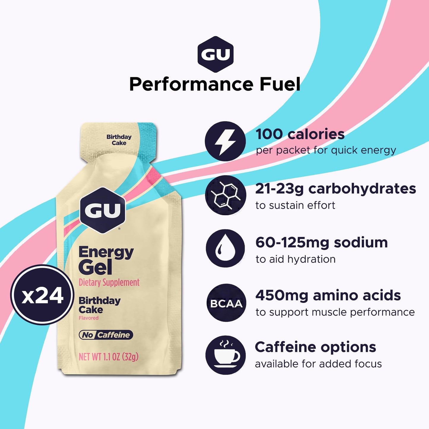 GU Energy, Original Energy Gels, Birthday Cake - 24 Count