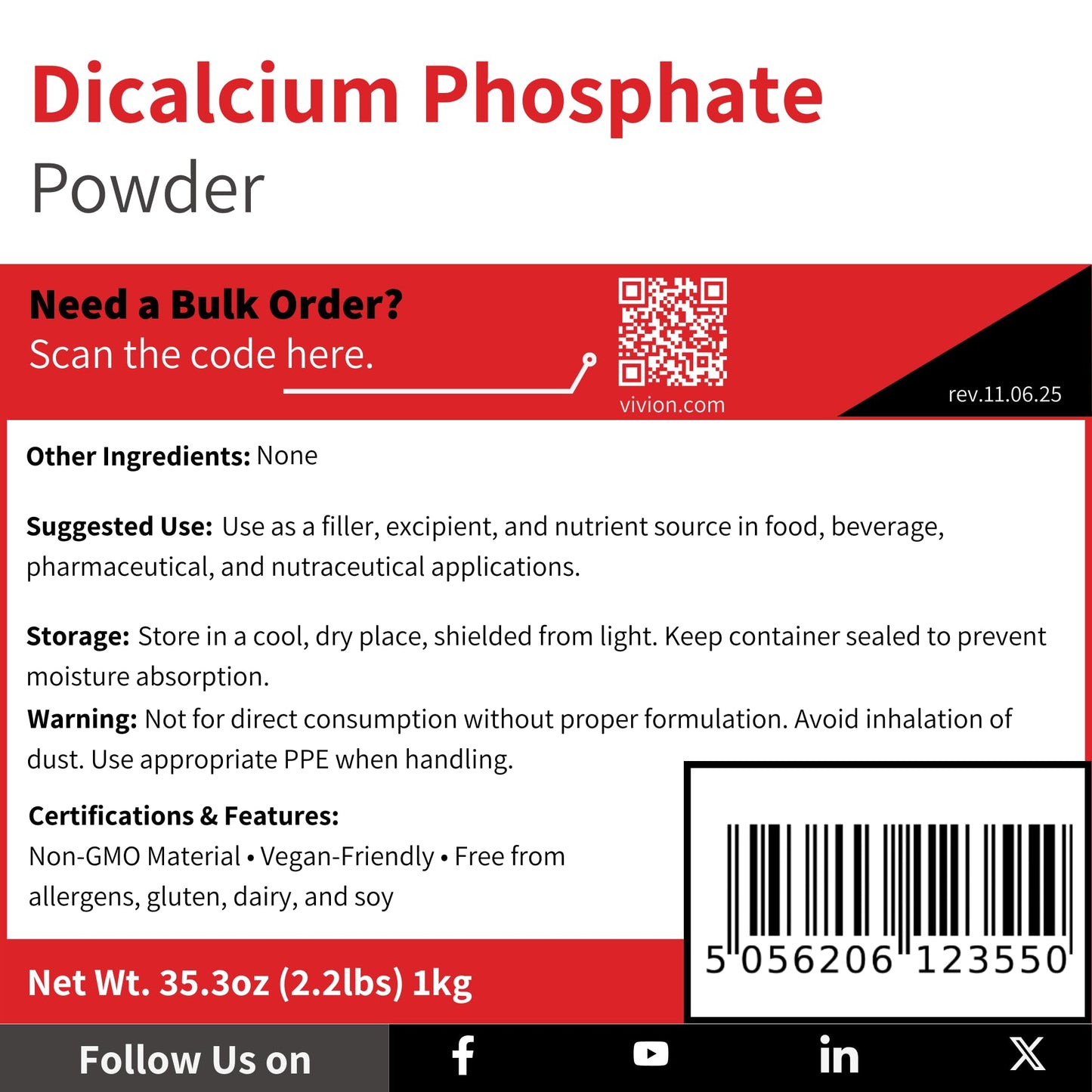 Vivion Dicalcium Phosphate Anhydrous Powder, 2.2 lb