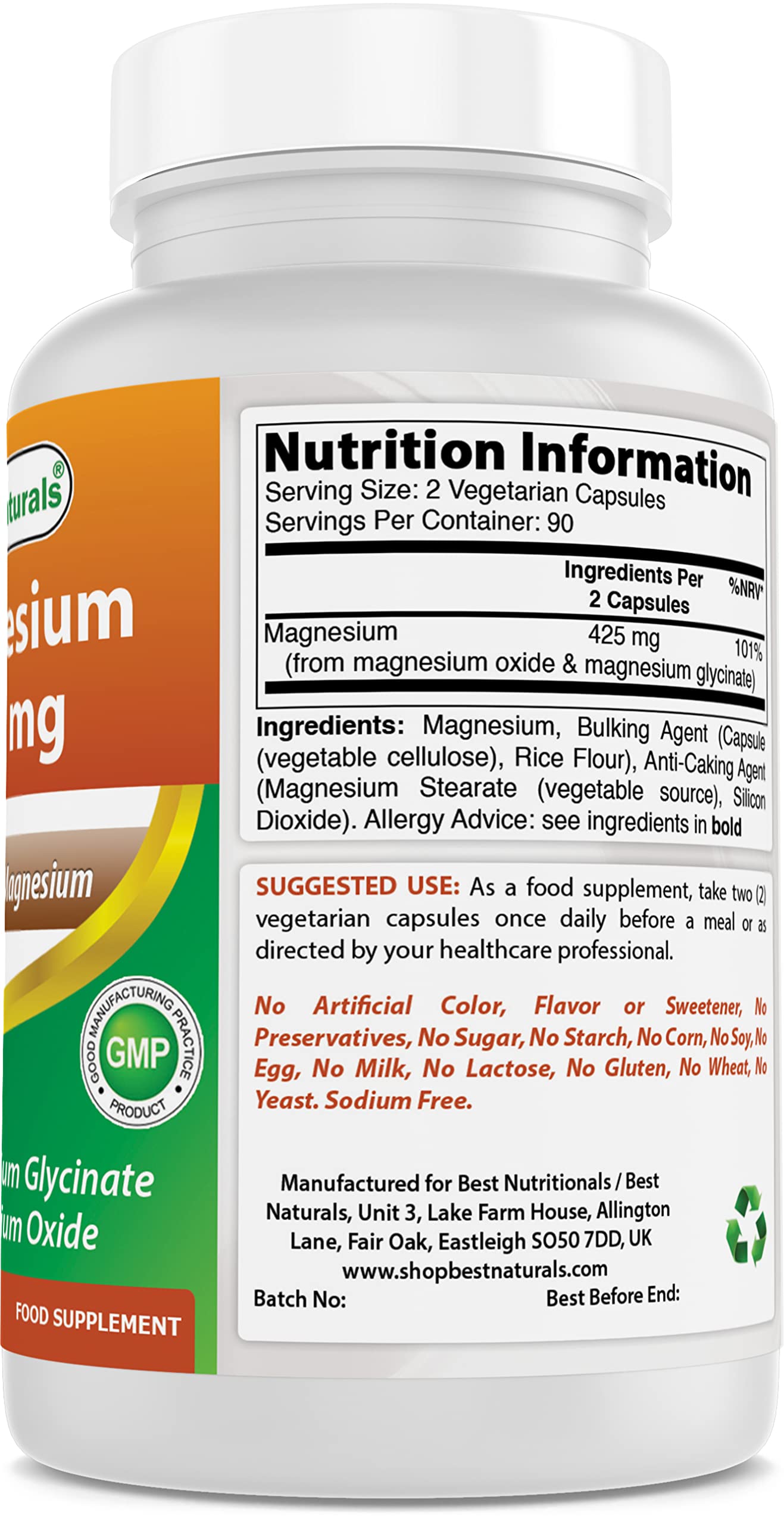 Best Naturals Magnesium 425 mg Capsules, 360 Capsules