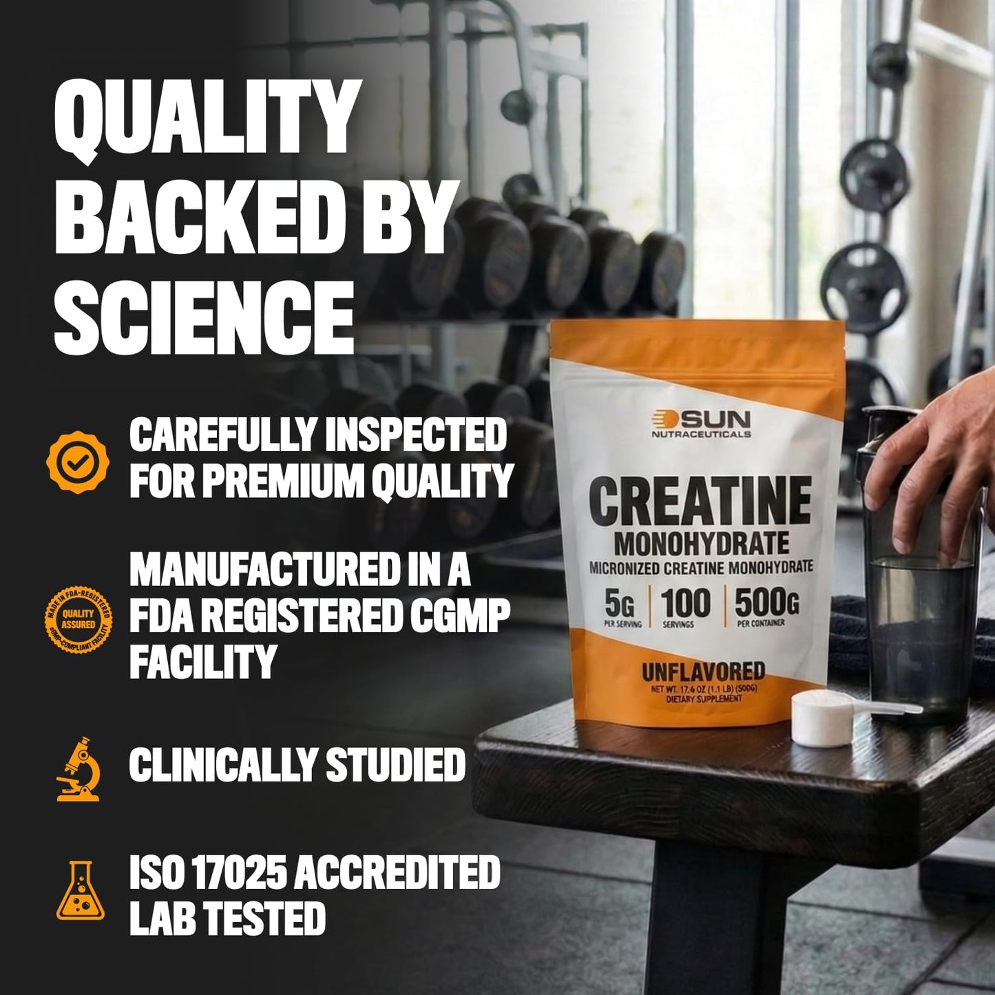 Sun Nutraceuticals Micronized Creatine Monohydrate Powder 17.6 oz