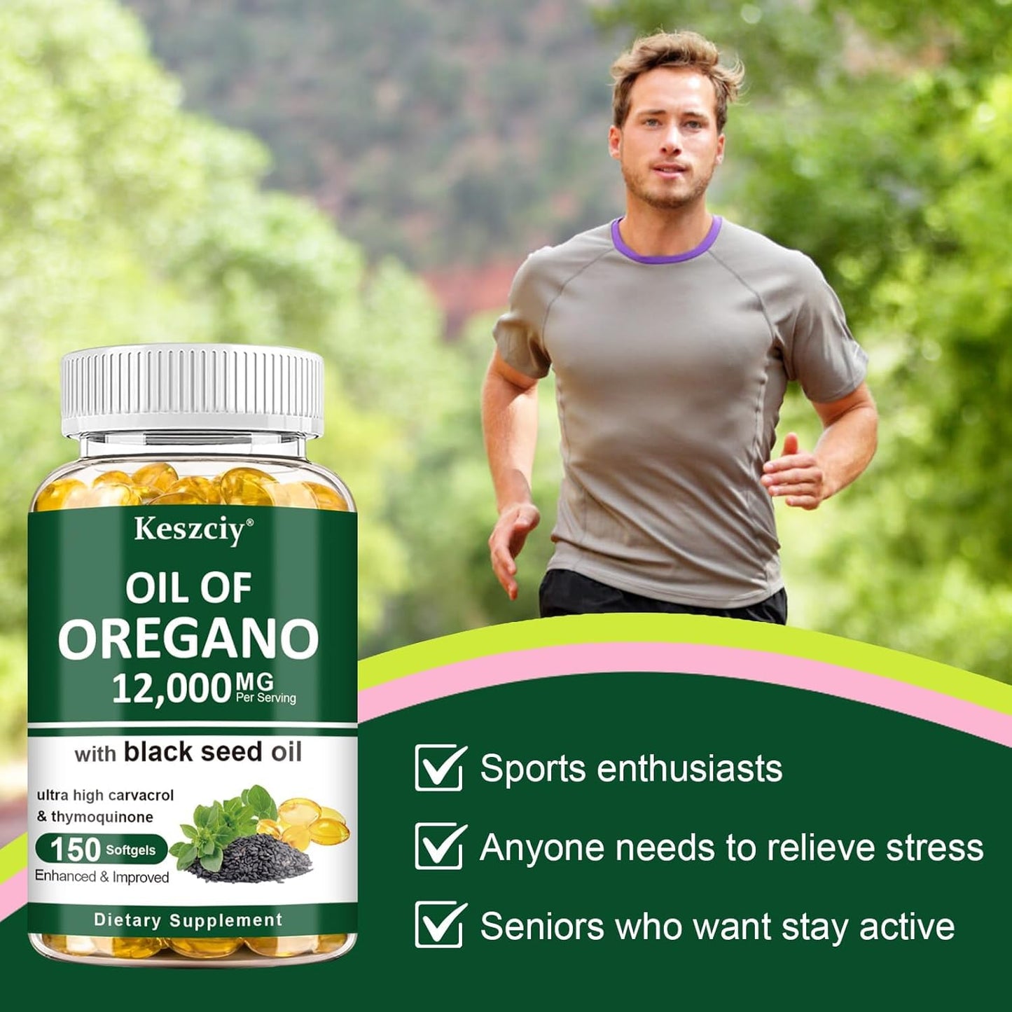 Keszciy Oil of Oregano with Black Seed Oil, 2 in 1 Oregano Supplement for Immune Health Softgels, 150 Count