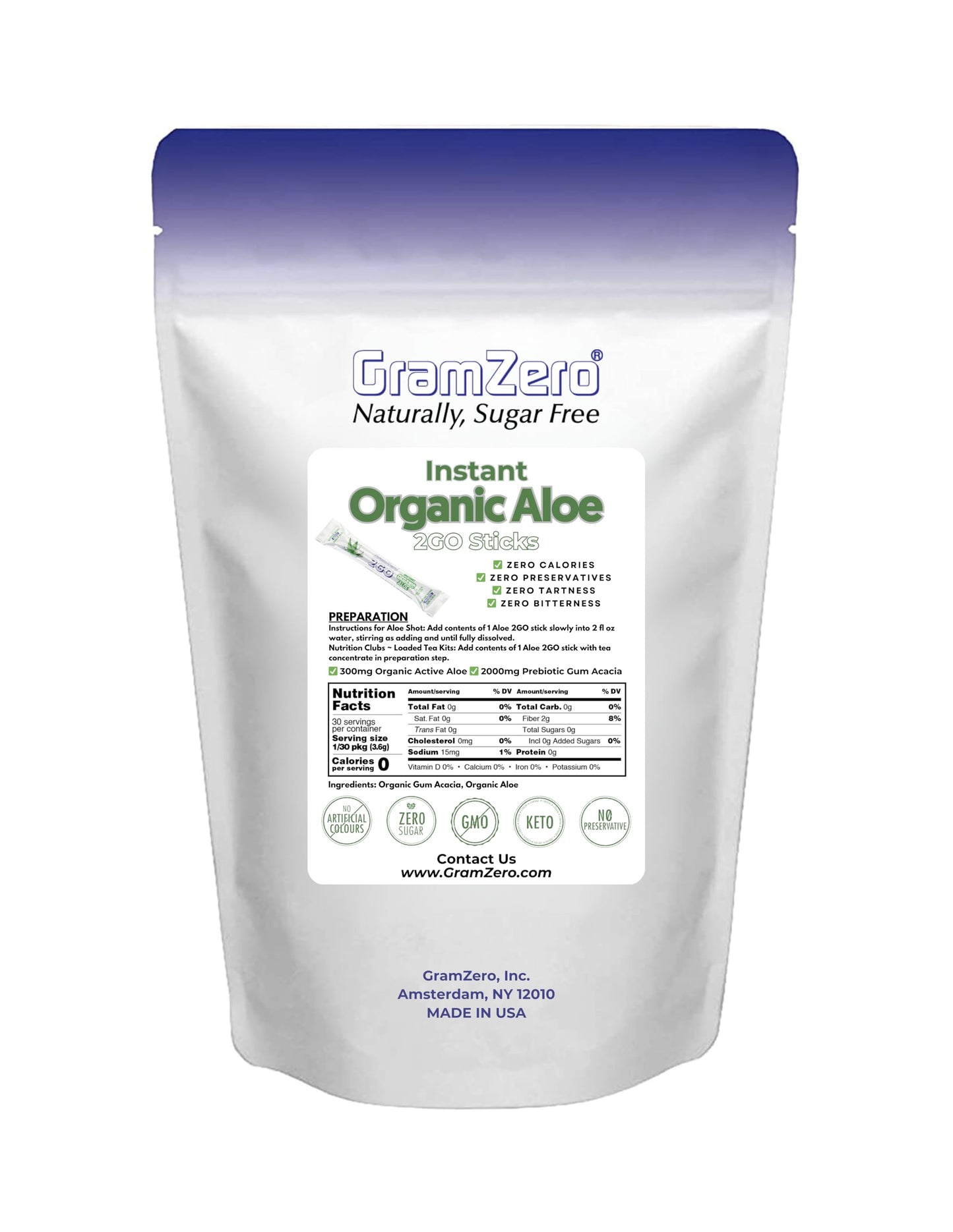 GramZero 2GO Sticks Organic Aloe Powder 12.7 Ounce