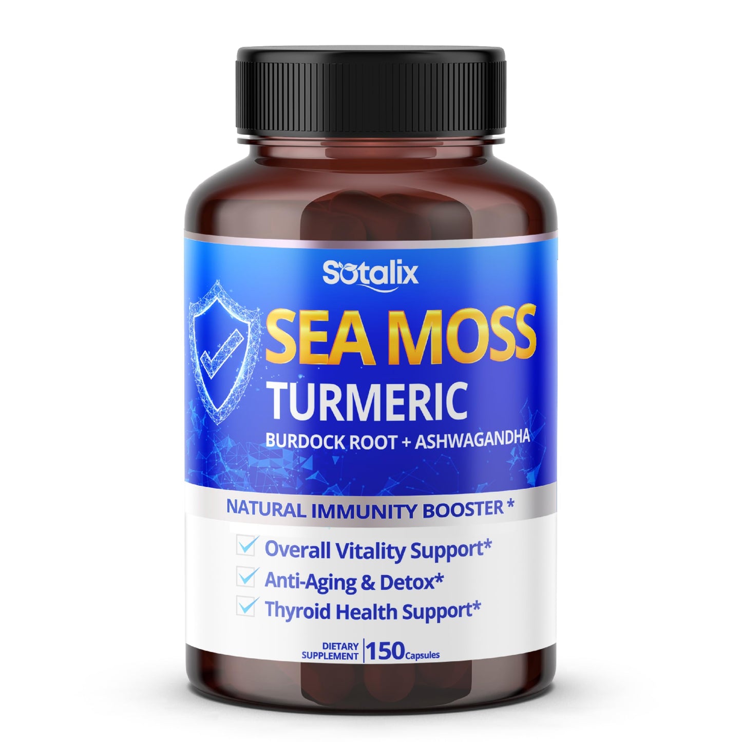 Sotalix Supplement Sea Moss Capsules with Ashwagandha, Burdock Root, Bladderwrack, Turmeric, 90 Count