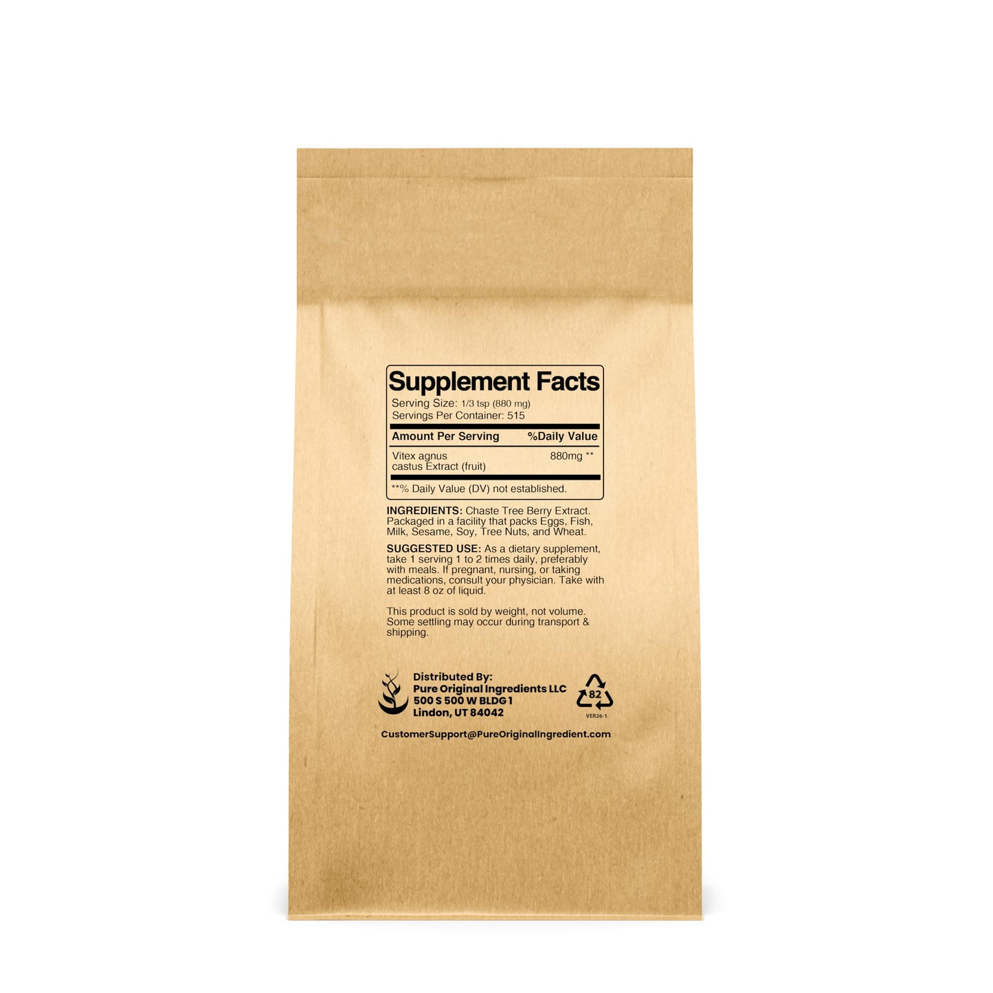 PURE ORIGINAL INGREDIENTS Chasteberry Extract Vitex Agnus-Castus Tree Non-GMO Powder 16 oz