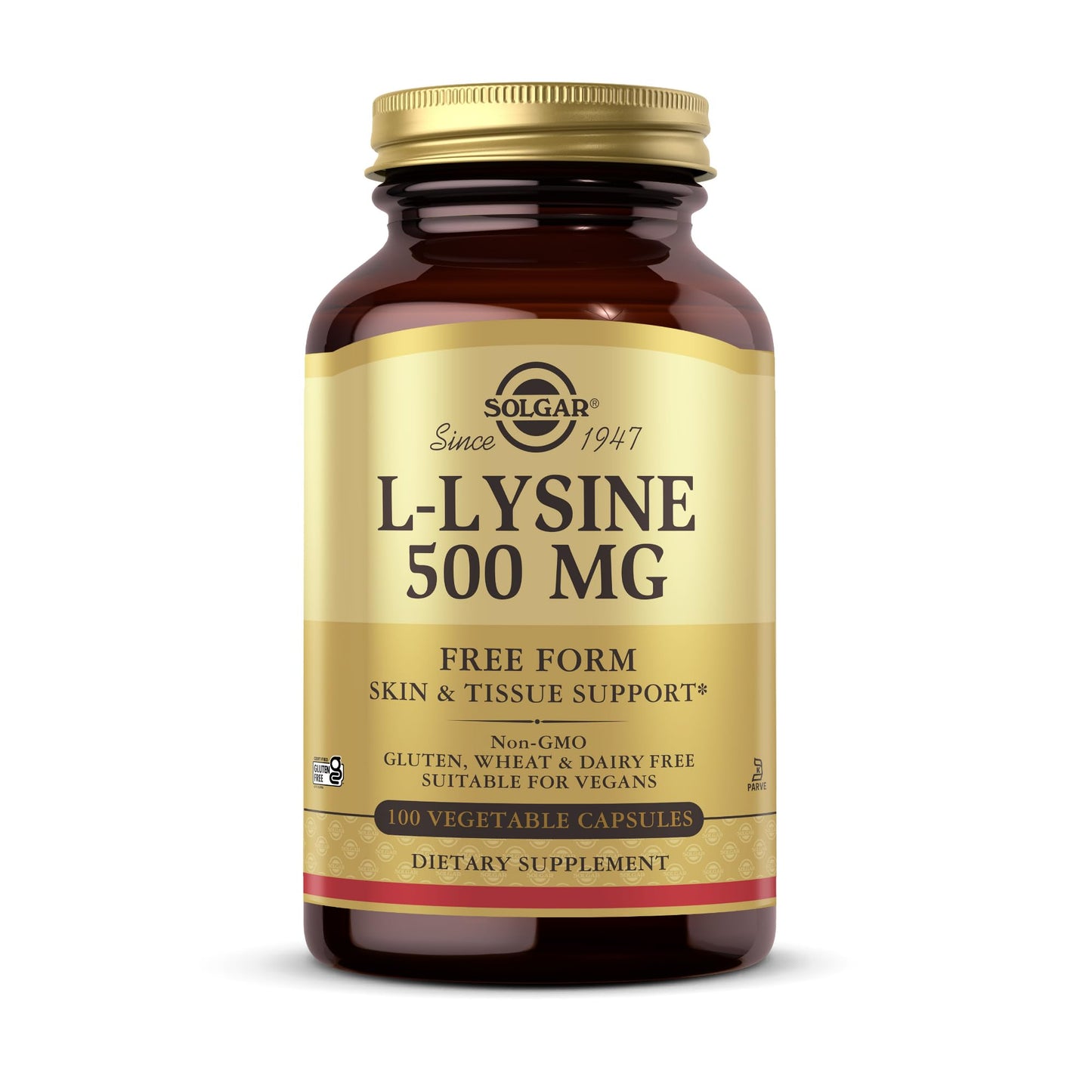 Solgar L-Lysine 500 mg Vegetable Capsules, 100 Count