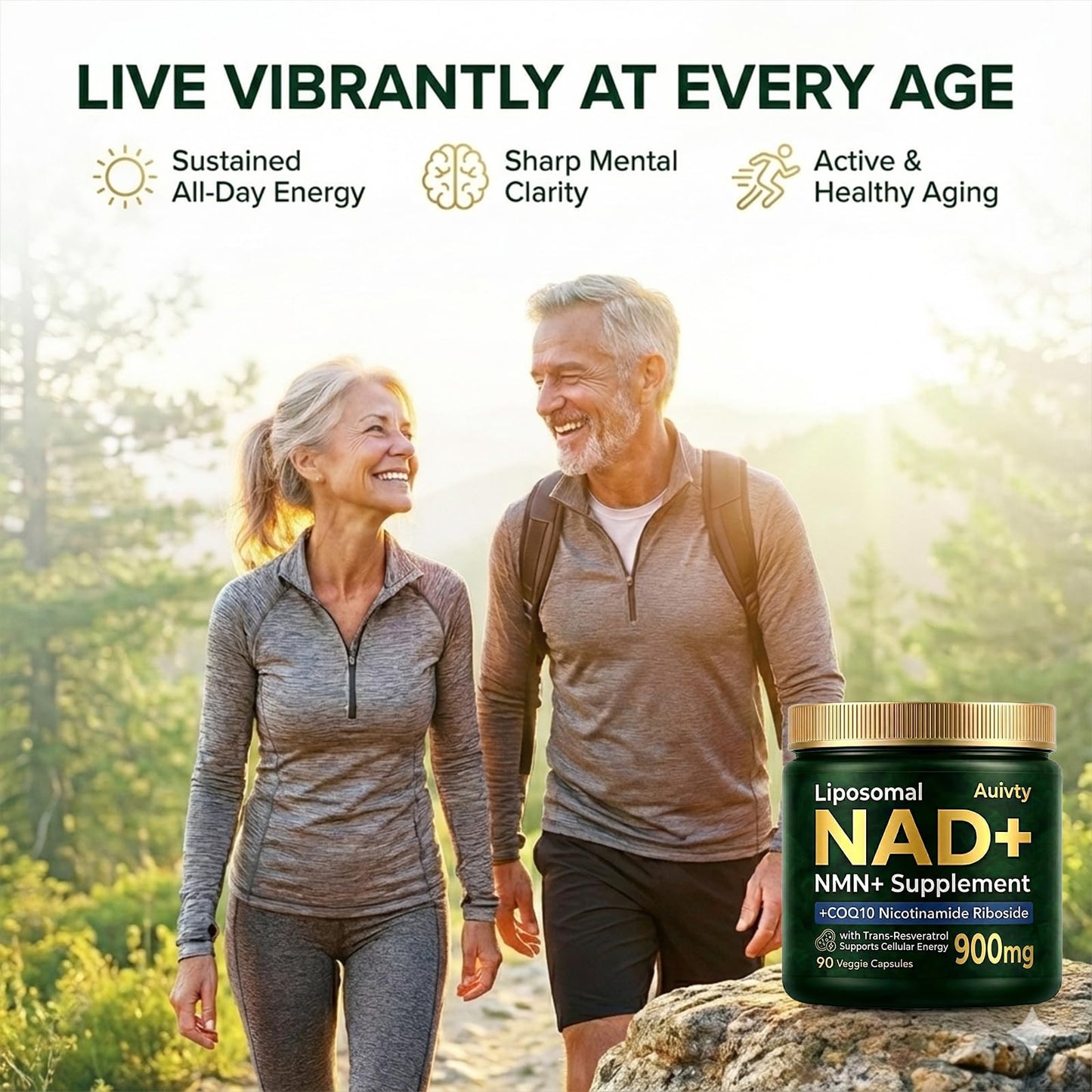 Auivty Liposomal NAD+ NMN Supplement with COQ10, Nicotinamide Riboside, Trans-Resveratrol, 900mg, 90 Capsules