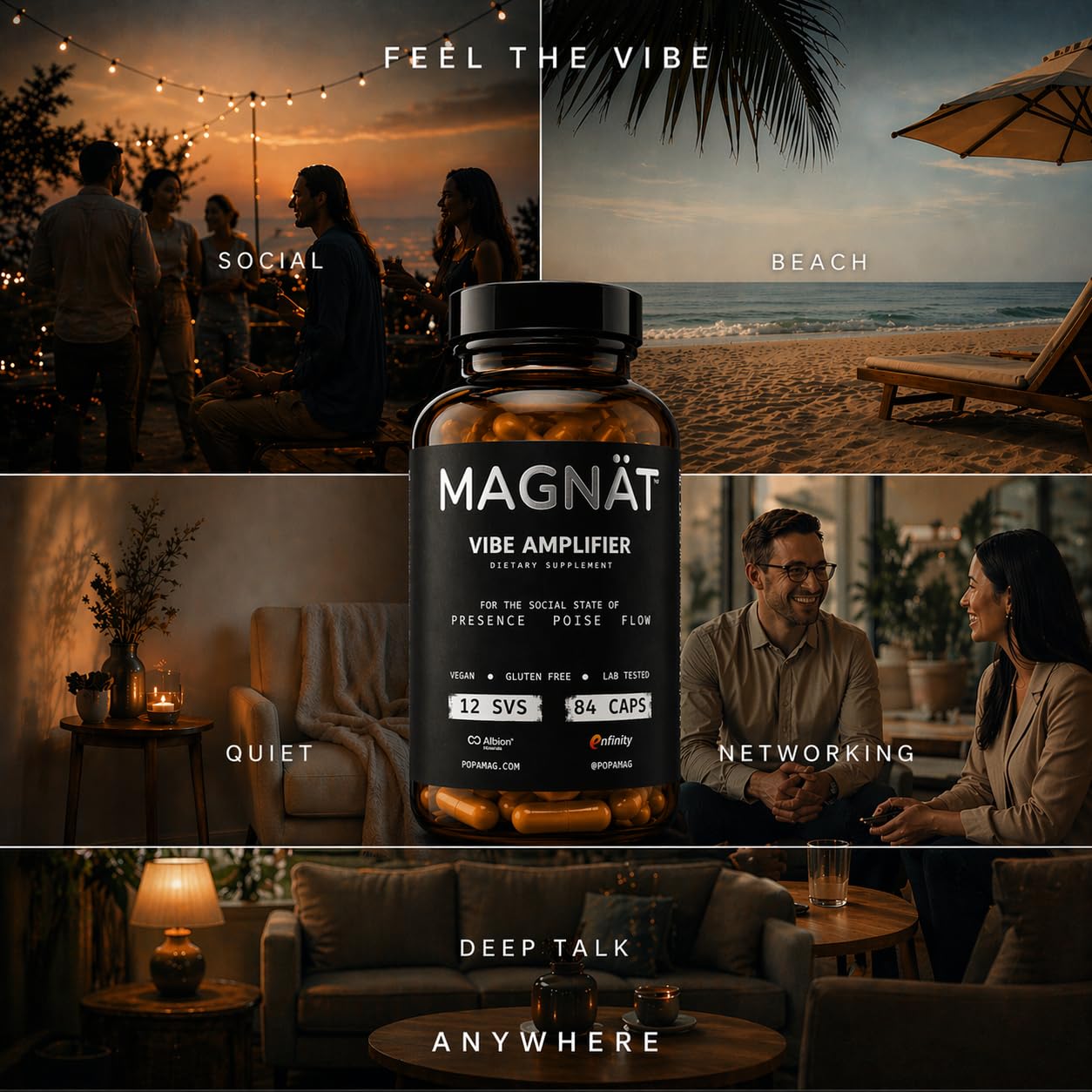MAGNAT Alcohol Alternative Nootropic Supplement for Mood, Focus & Relaxation – Social Performance Capsules, Caffeine Free, 12 Capsules