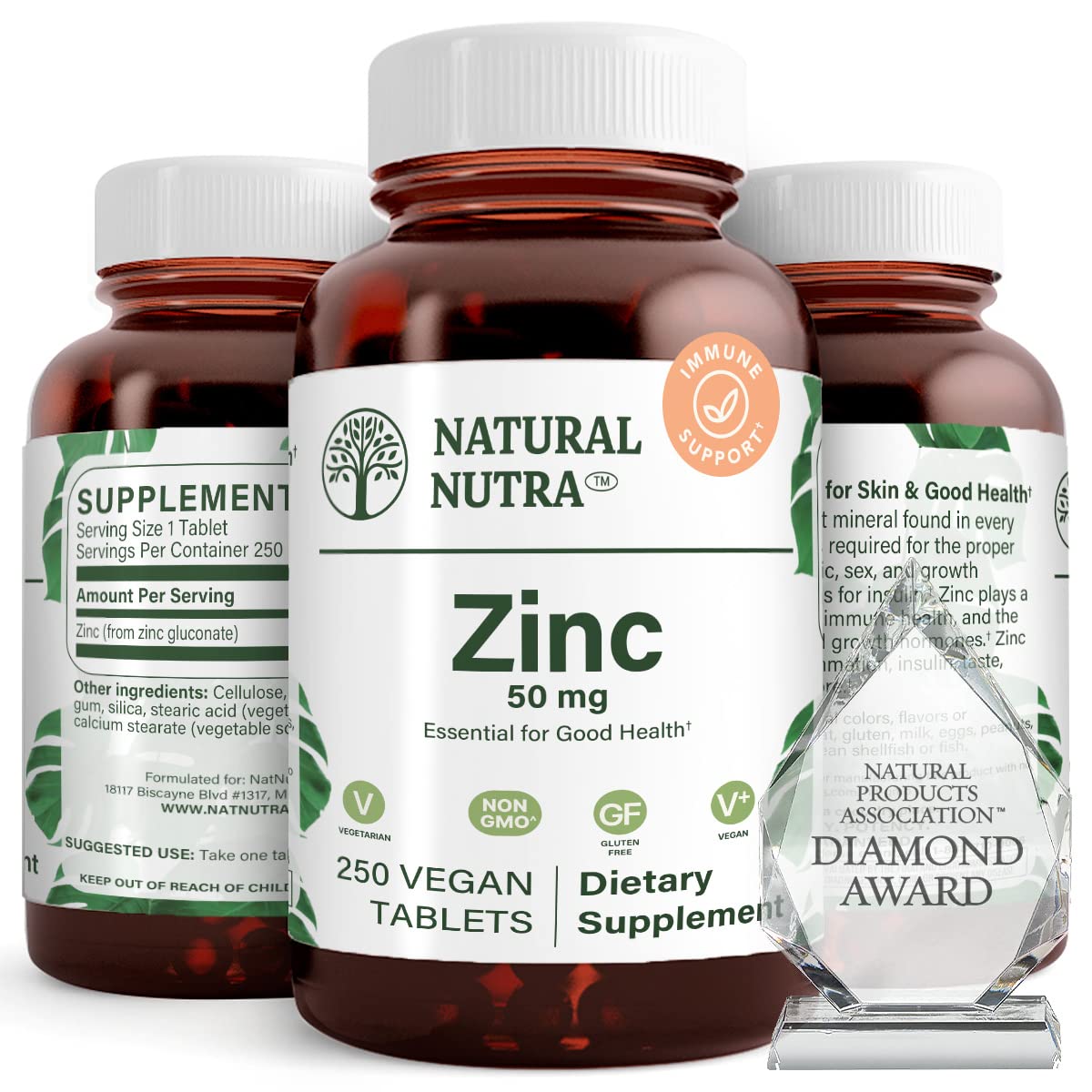 Natural Nutra Zinc Gluconate 50mg Tablets, 250 Vegan Tablets