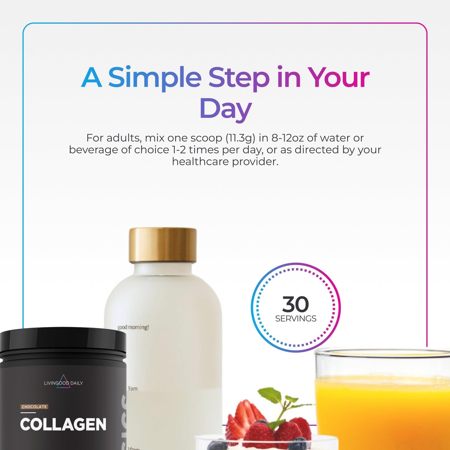 Livingood Daily Chocolate Collagen Peptides Powder, Type I & III, 30 Serv, 12.34