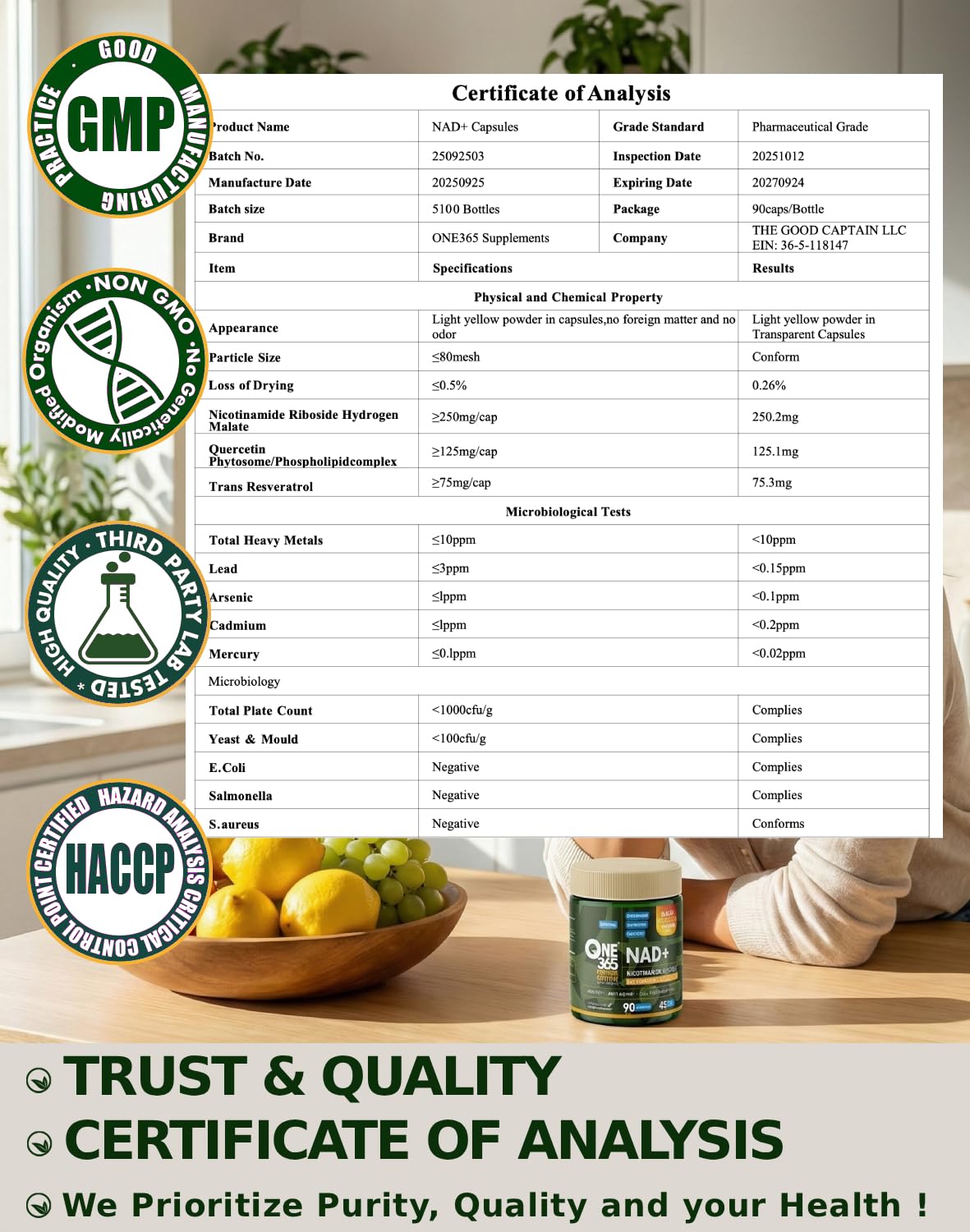 ONE 365 NAD+ Supplement Liposomal Nicotinamide Riboside Resveratrol Quercetin Anti-Aging Antioxidant NAD+ Booster Capsules 90 Count