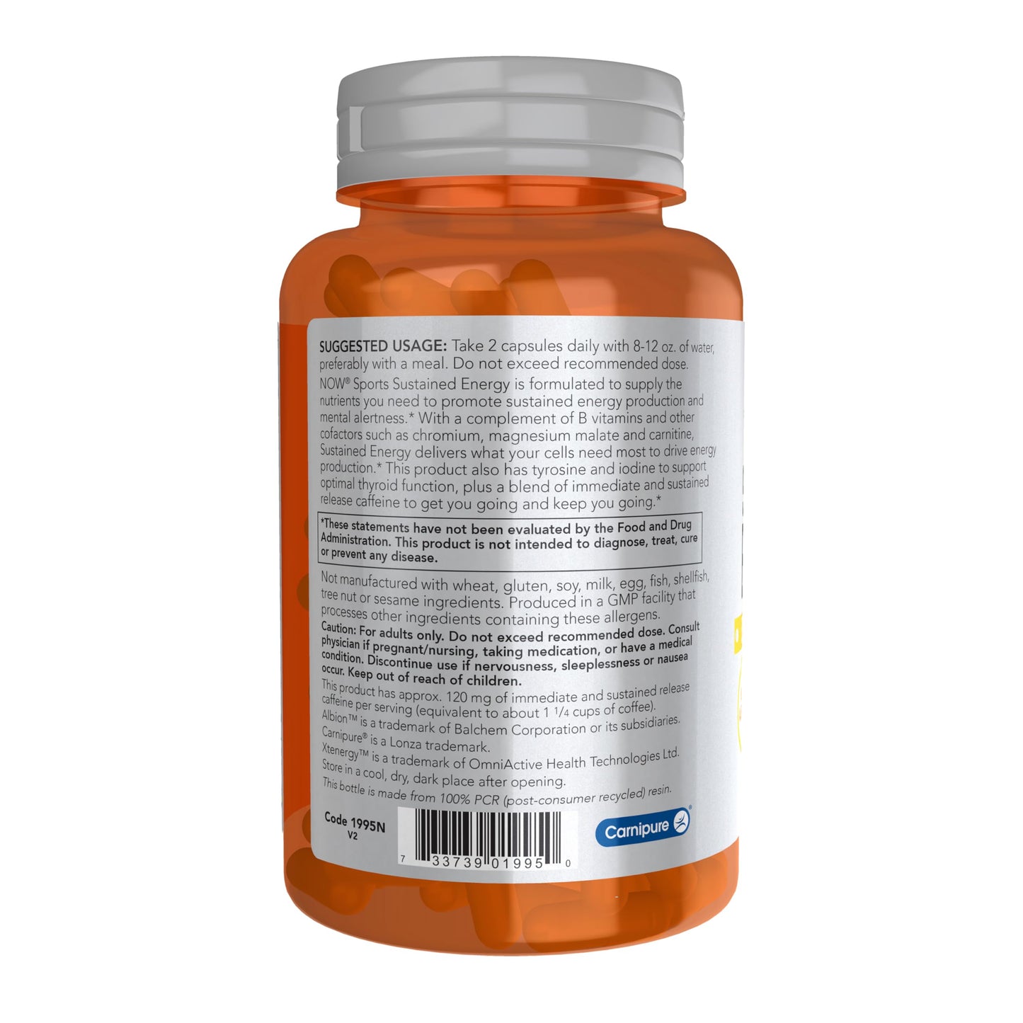NOW Foods Sports Sustained Energy, Caffeine with B Vitamins, 90 Veg Capsules