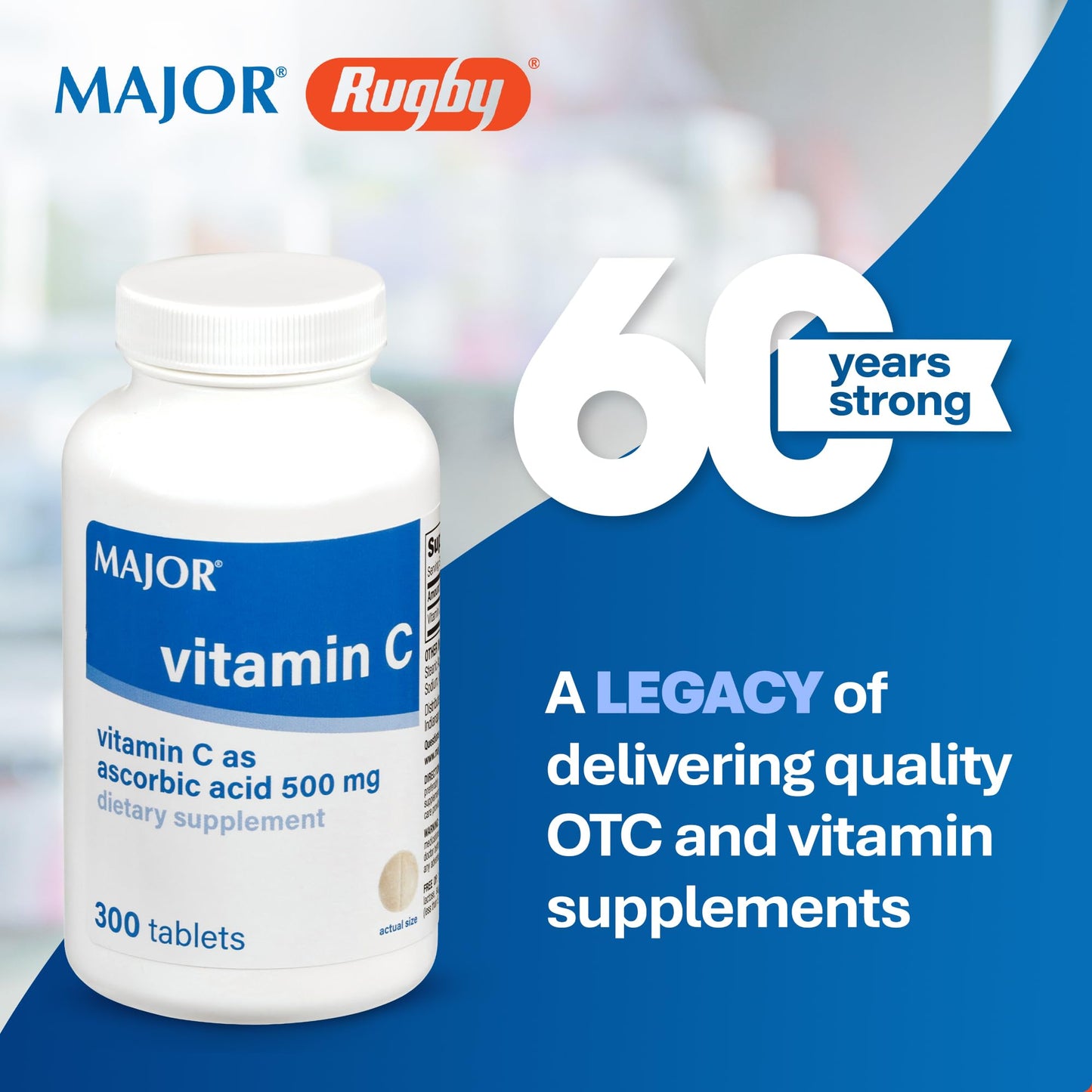 MAJOR Vitamin C-500 mg Ascorbic Acid Tablets, 300 Count
