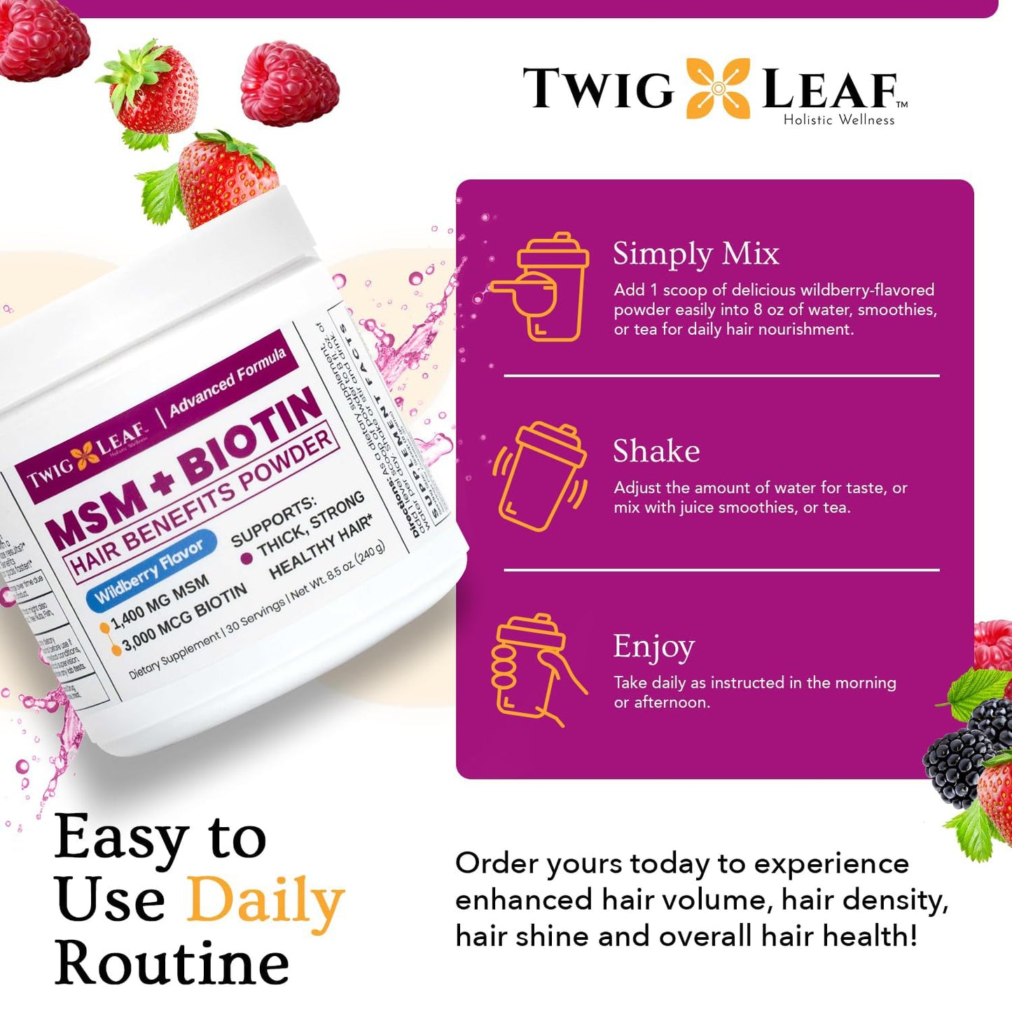 Twig & Leaf MSM + Biotin Hair Benefits Powder 8.5 oz