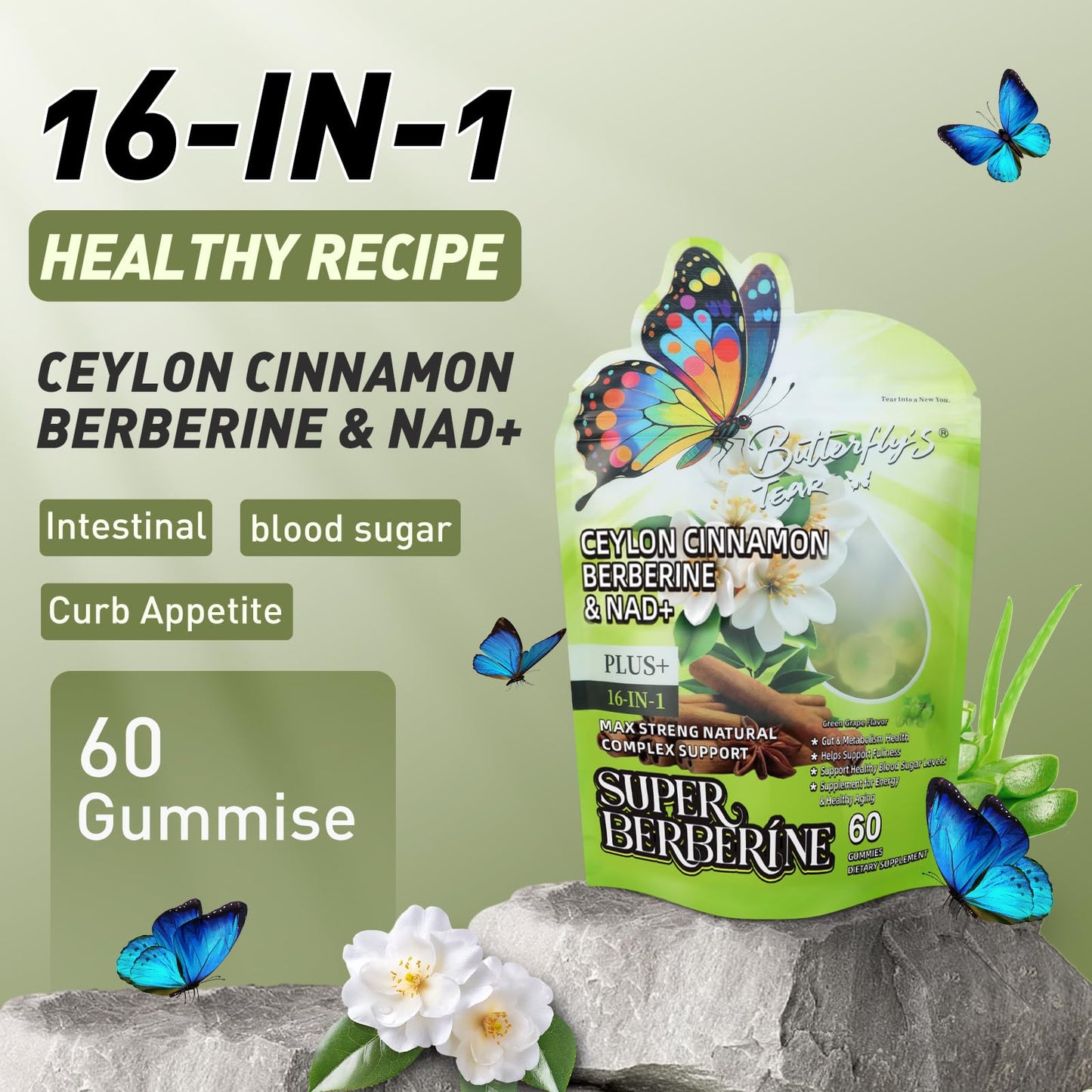 BUTTERFLY'S TEAR Berberine Supplement Gummies, 120 Gummies