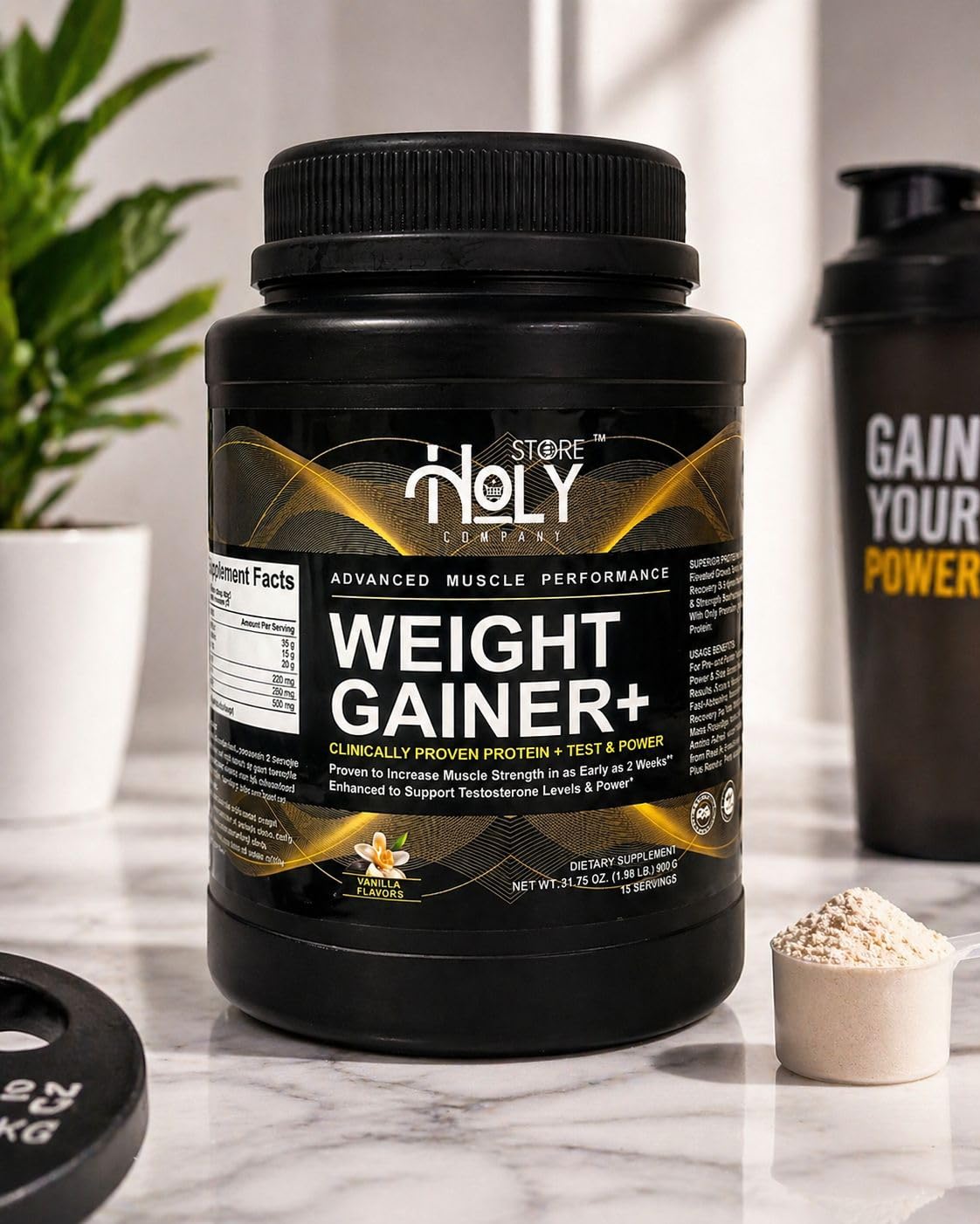 Holy Store Company Weight Gainer Protein Powder Muscle Mass Builder Vanilla Flavor, 31.75