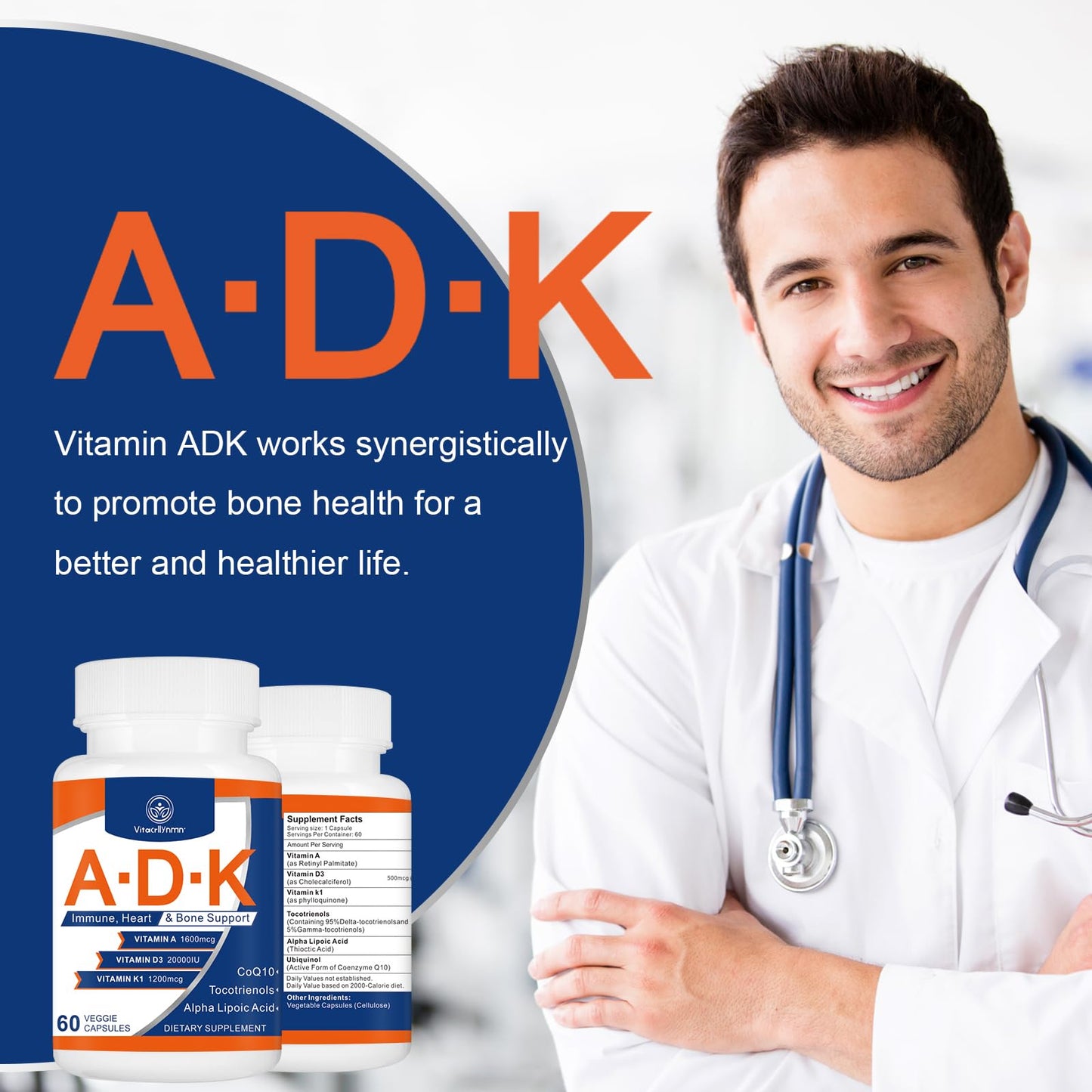 VITACRLLYNMN ADK Vitamin Supplement 20000 IU Capsules, 60 Count