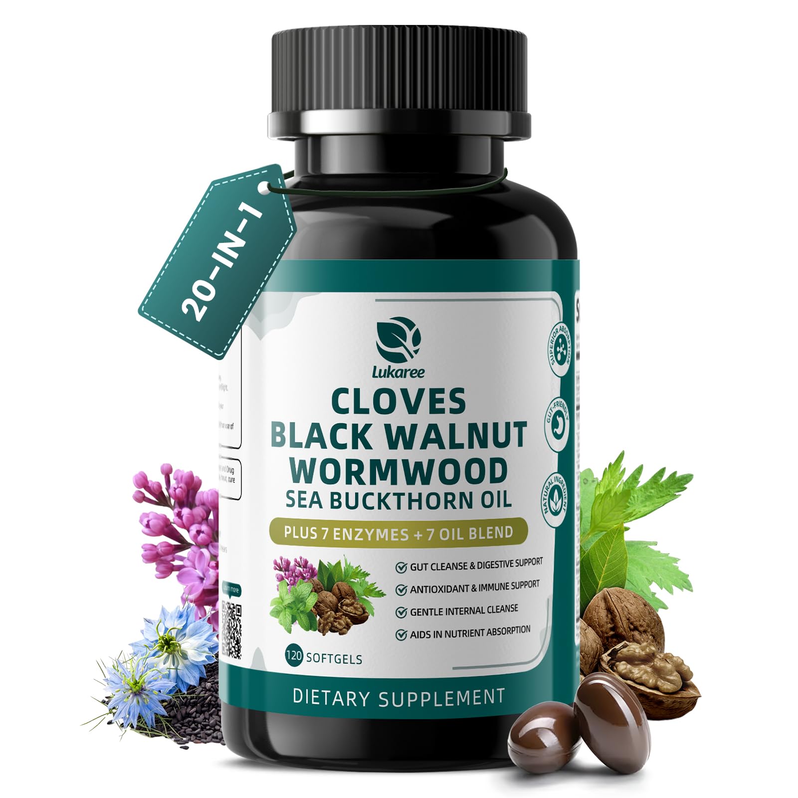 Lukaree Wormwood Black Walnut Clove Cleanse Softgels 120 CT