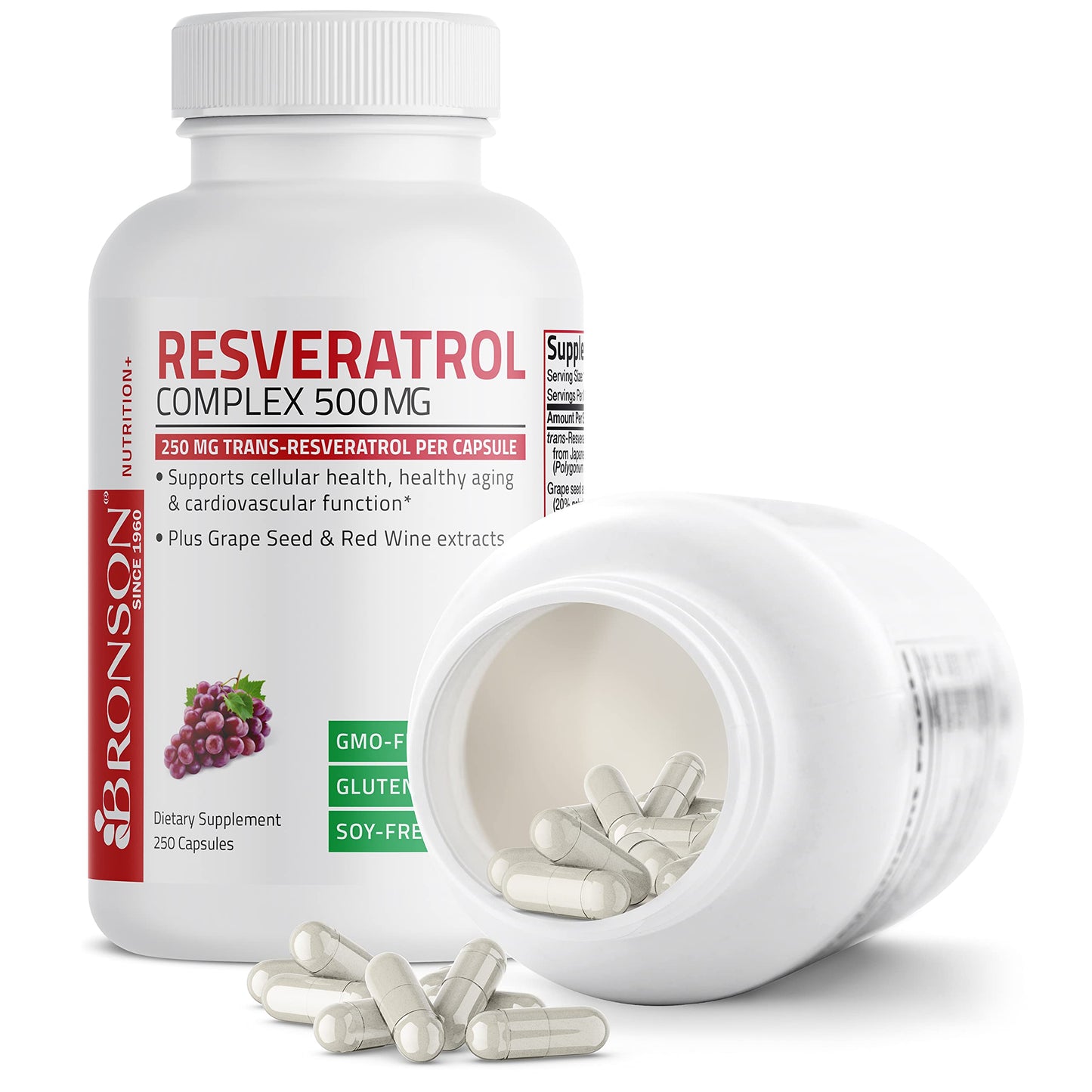 Bronson Resveratrol Complex 500 mg with Grape Seed & Red Wine, 250 Capsules