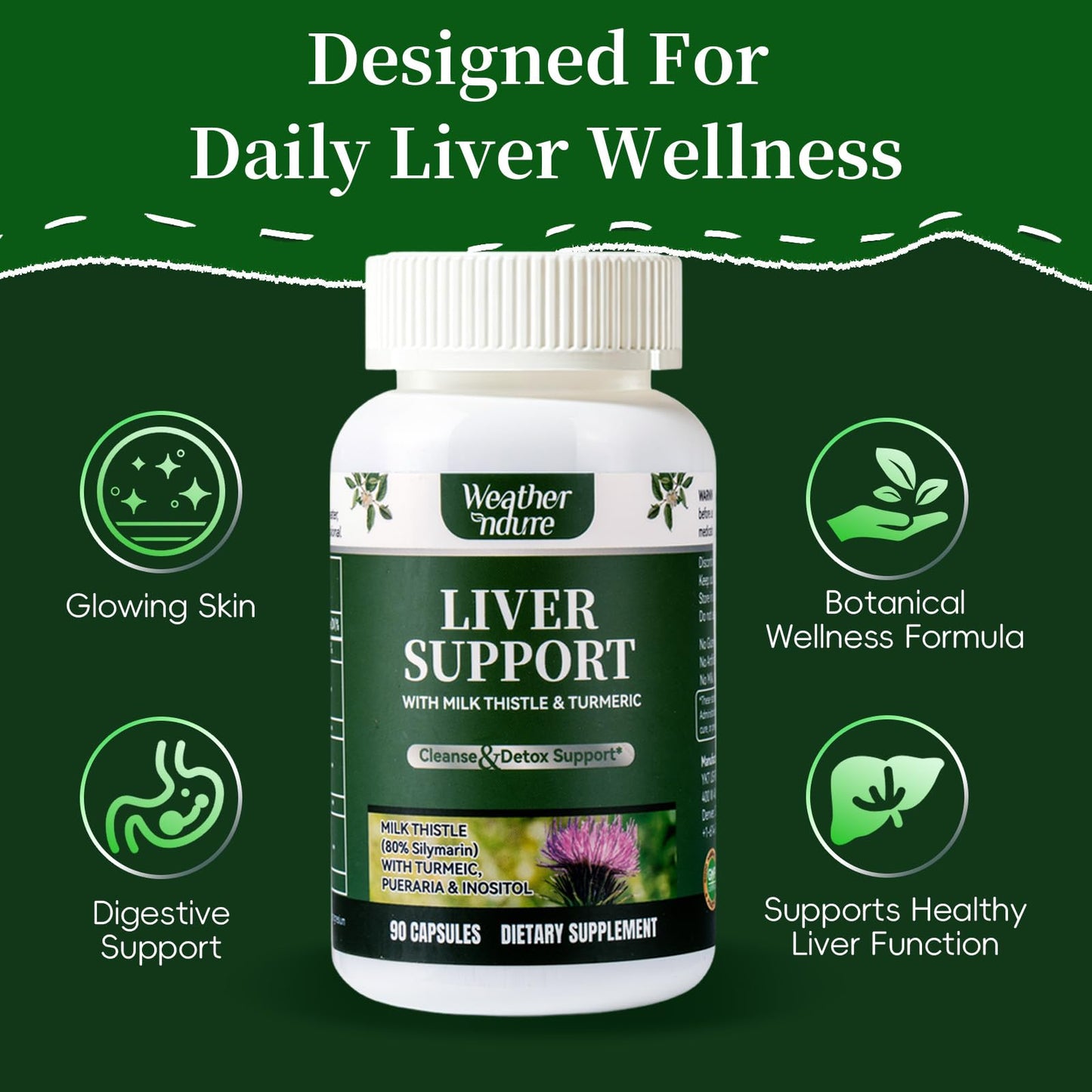 Weatherndure Milk Thistle Silymarin Marianum & Dandelion Extract Liver Health Support, Antioxidant Support, Detox, 120 Capsules