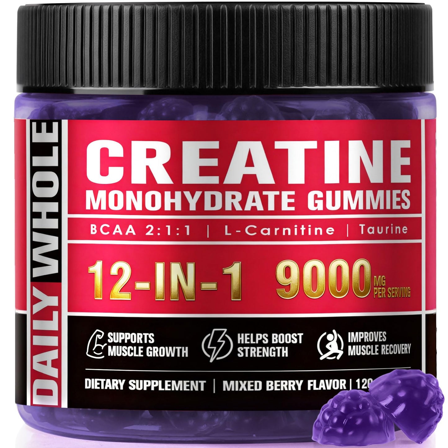 DailyWhole Organics 12-in-1 Creatine Monohydrate Gummies Complex 9000mg, 120 Gummies