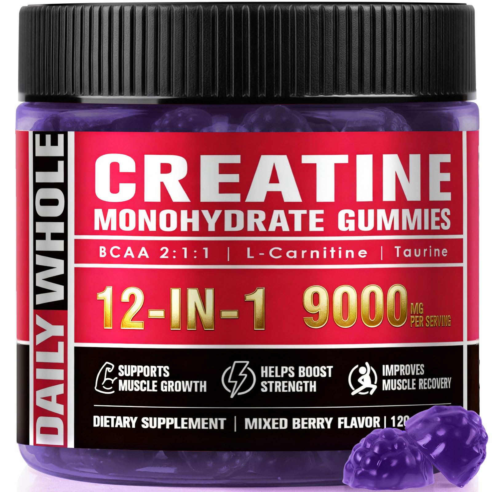 DailyWhole Organics 12-in-1 Creatine Monohydrate Gummies Complex 9000mg, 120 Gummies