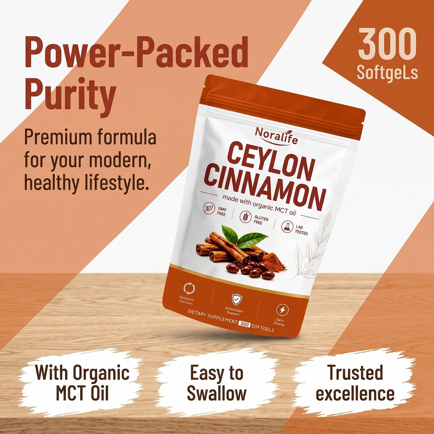 TVBZPN Noralife Ceylon Cinnamon with MCT Oil Capsule, 300 Count