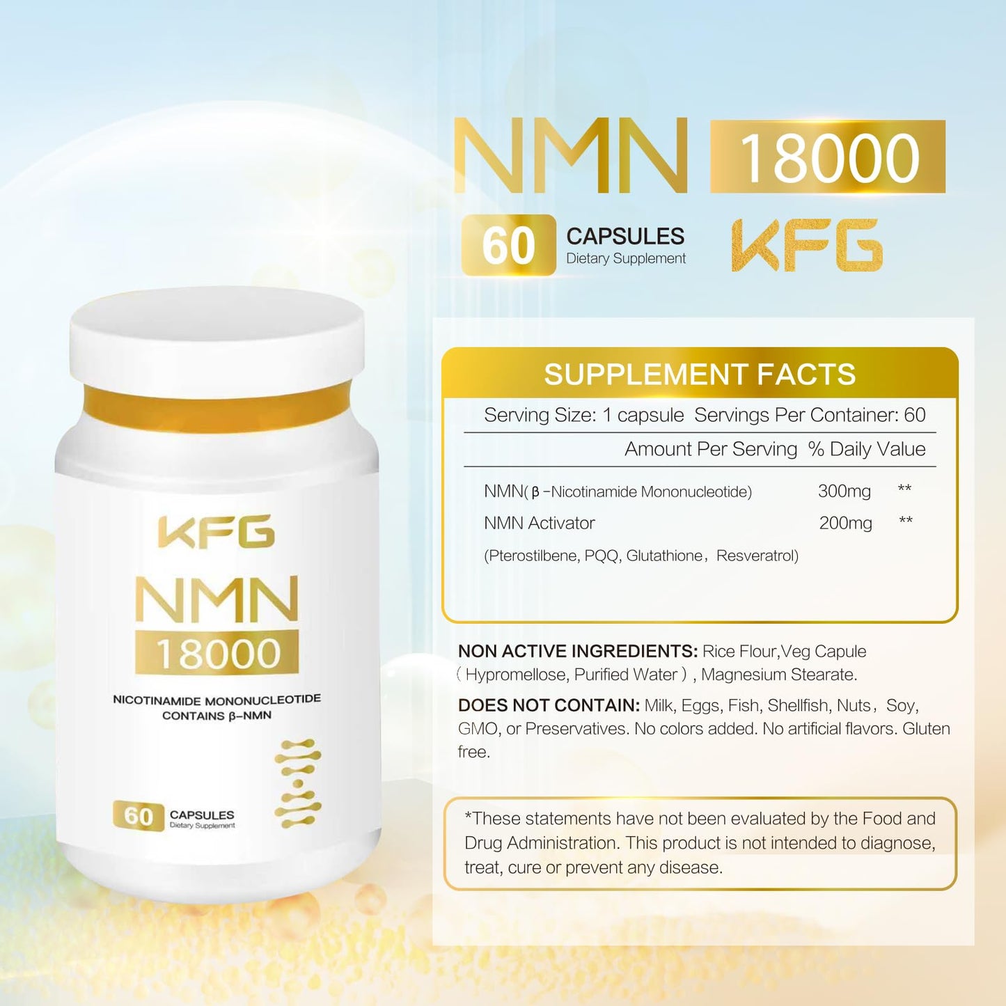 KFG NMN 18000 Nicotinamide Mononucleotide Supplement with Resveratrol, Stabilized Form & 99% High Purity 60 Capsules