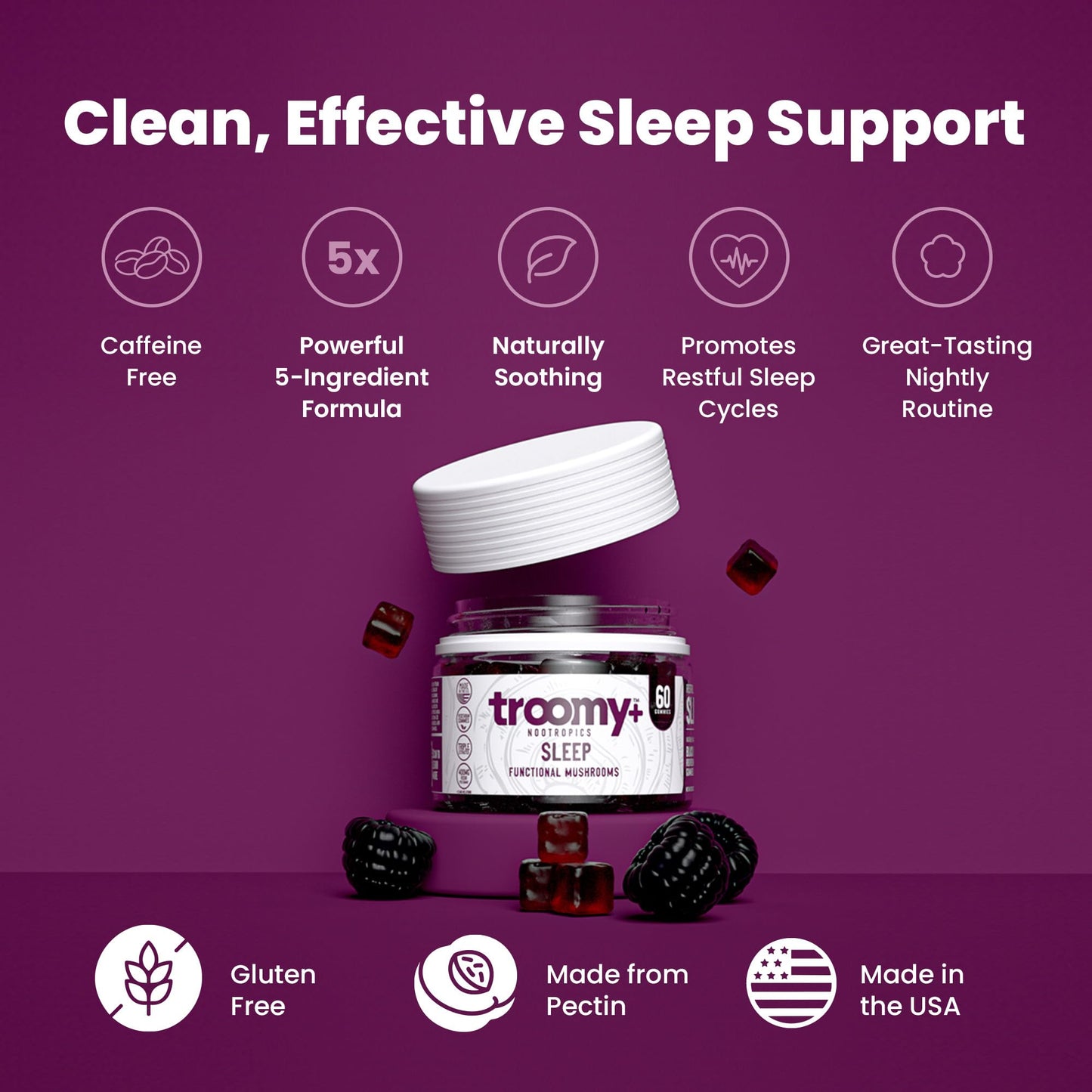 Troomy Nootropics Sleep Gummies for Adults and Kids, 60 Count