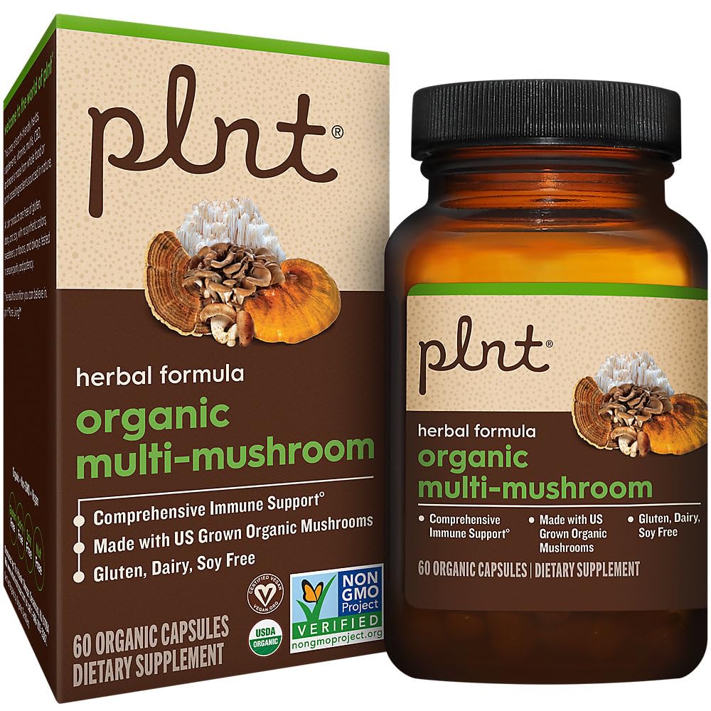 plnt Organic Multi-Mushroom - Herbal Formula for Comprehensive Immune Support, 60 Vegetarian Capsules