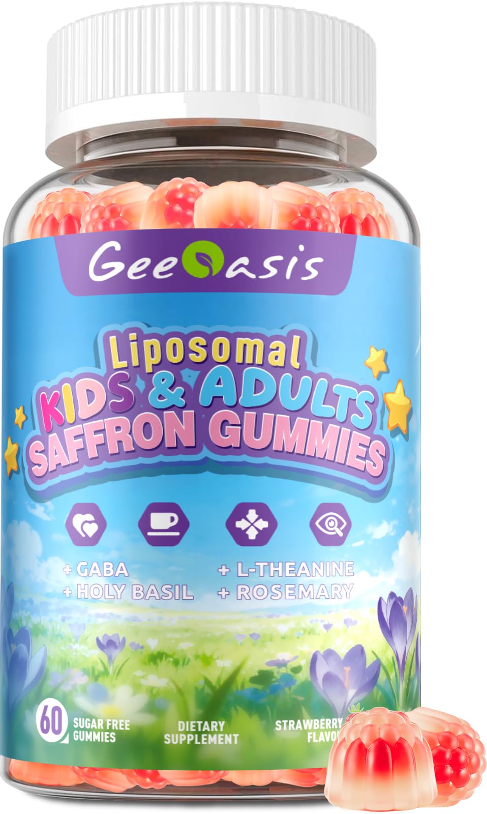 Geeoasis Liposomal Saffron with Magnesium Glycinate Gummies, 60 Count