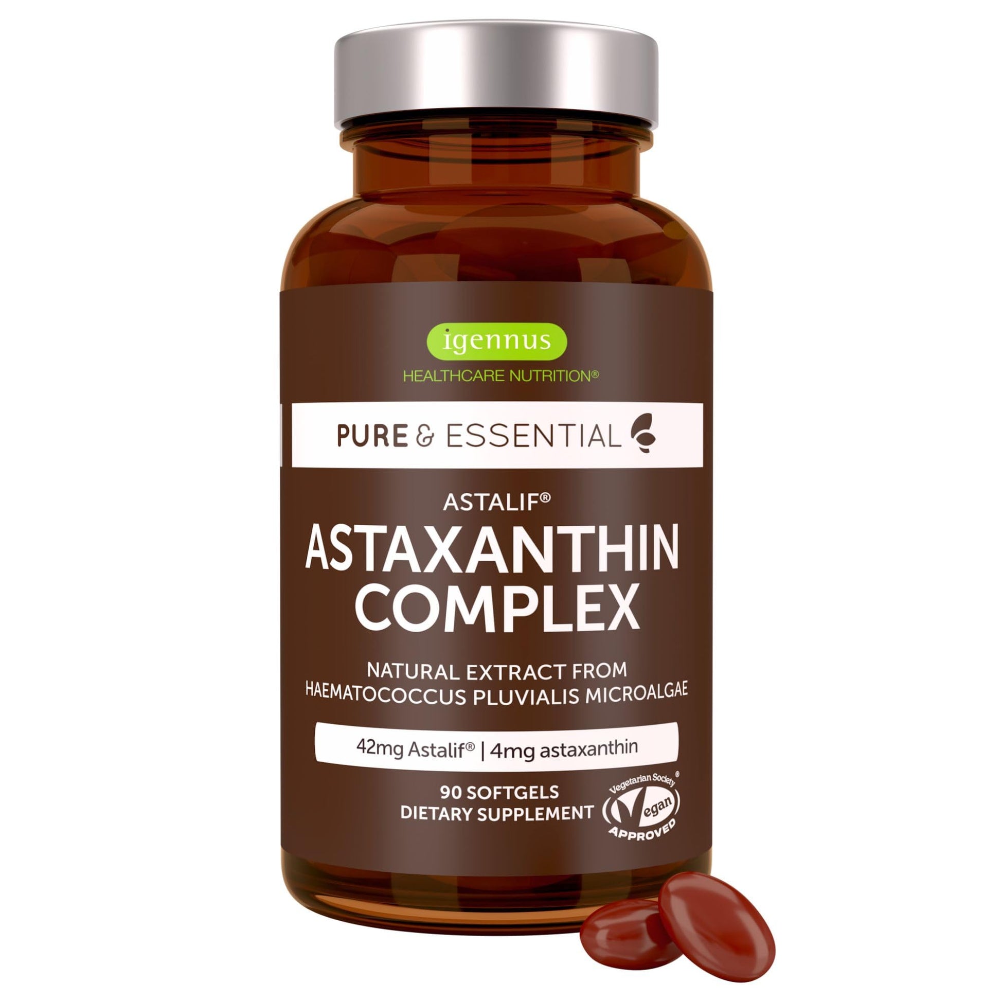 Igennus Healthcare Nutrition Vegan Astaxanthin 4mg Complex with Lutein and Zeaxanthin Softgels 90