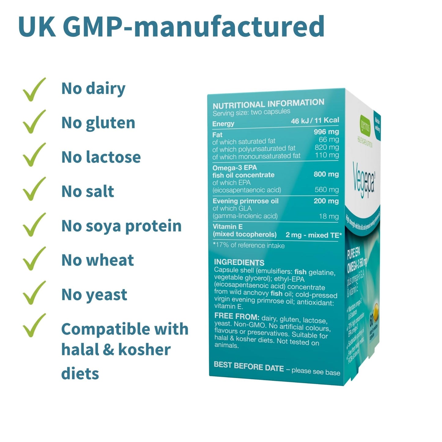Igennus Healthcare Nutrition Vegepa Omega 3 Wild Fish Oil & Evening Primrose Oil Blend 60 Softgels