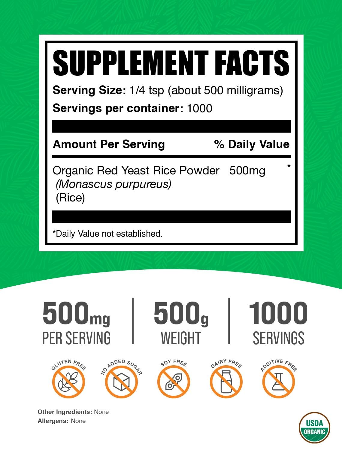 BulkSupplements Organic Red Yeast Rice Powder 17.6 Ounce