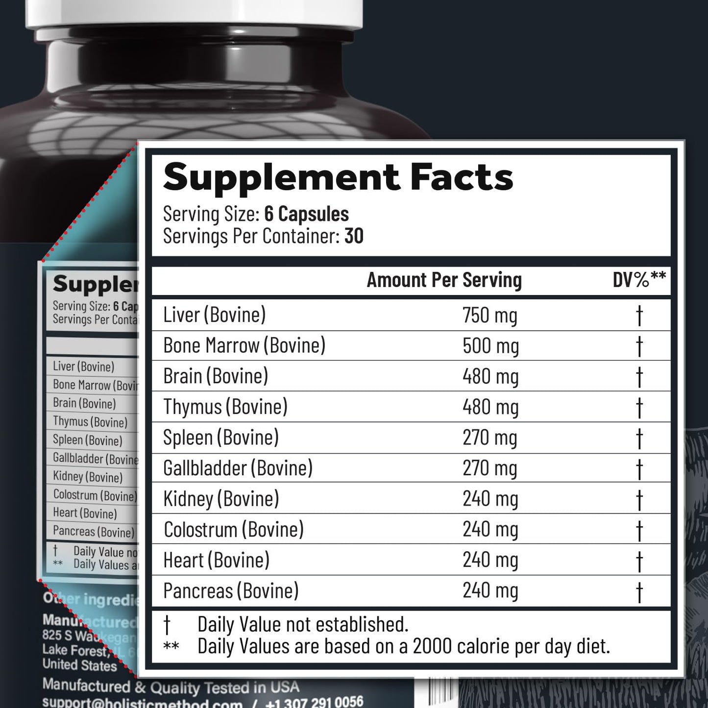 Carnivore Method Beef Organ Supplement Complex - 10 Carnivore Grass Fed Proprietary Blend of Liver, Marrow, Brain, Thymus, Spleen, Kidney, Colostrum, Heart, Pancreas, Gallbladder 180 Capsules
