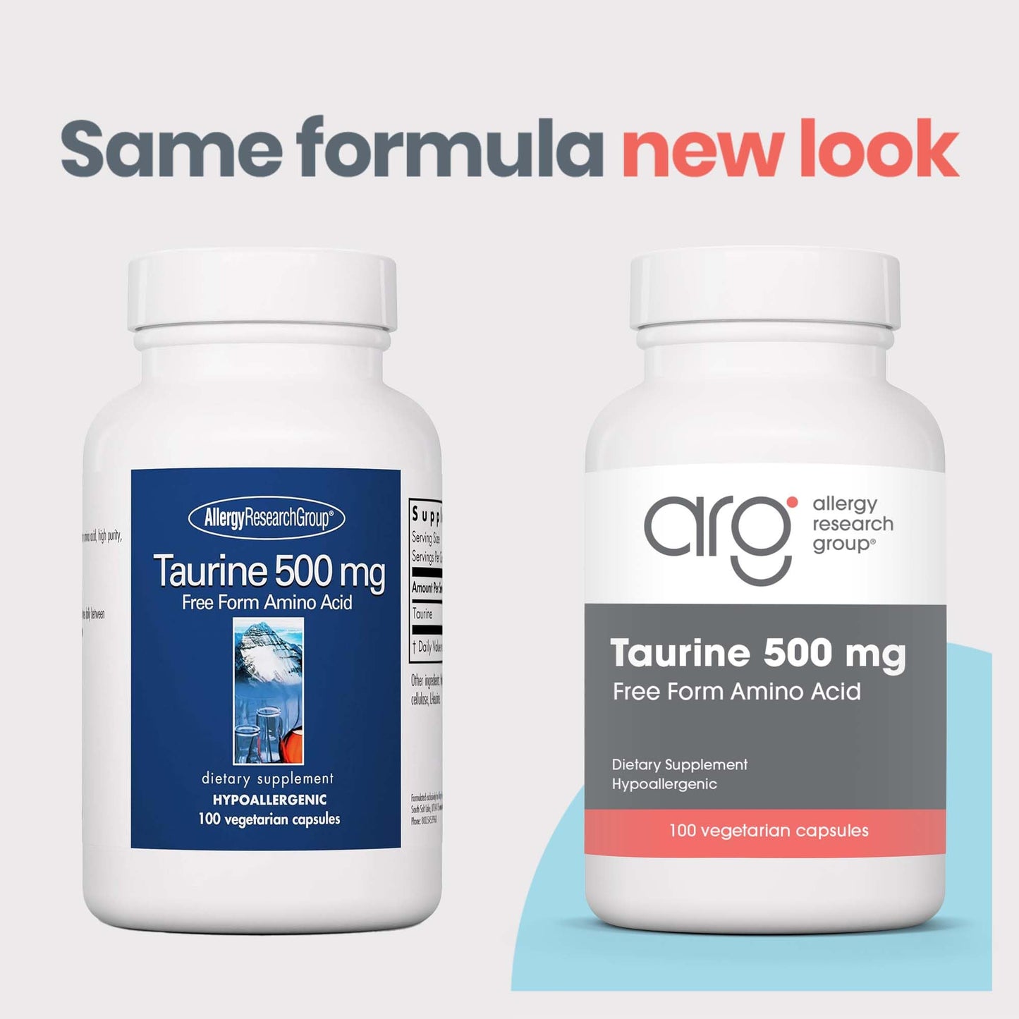 Allergy Research Group Taurine 500 mg Free Form Amino Acid 100 Capsules