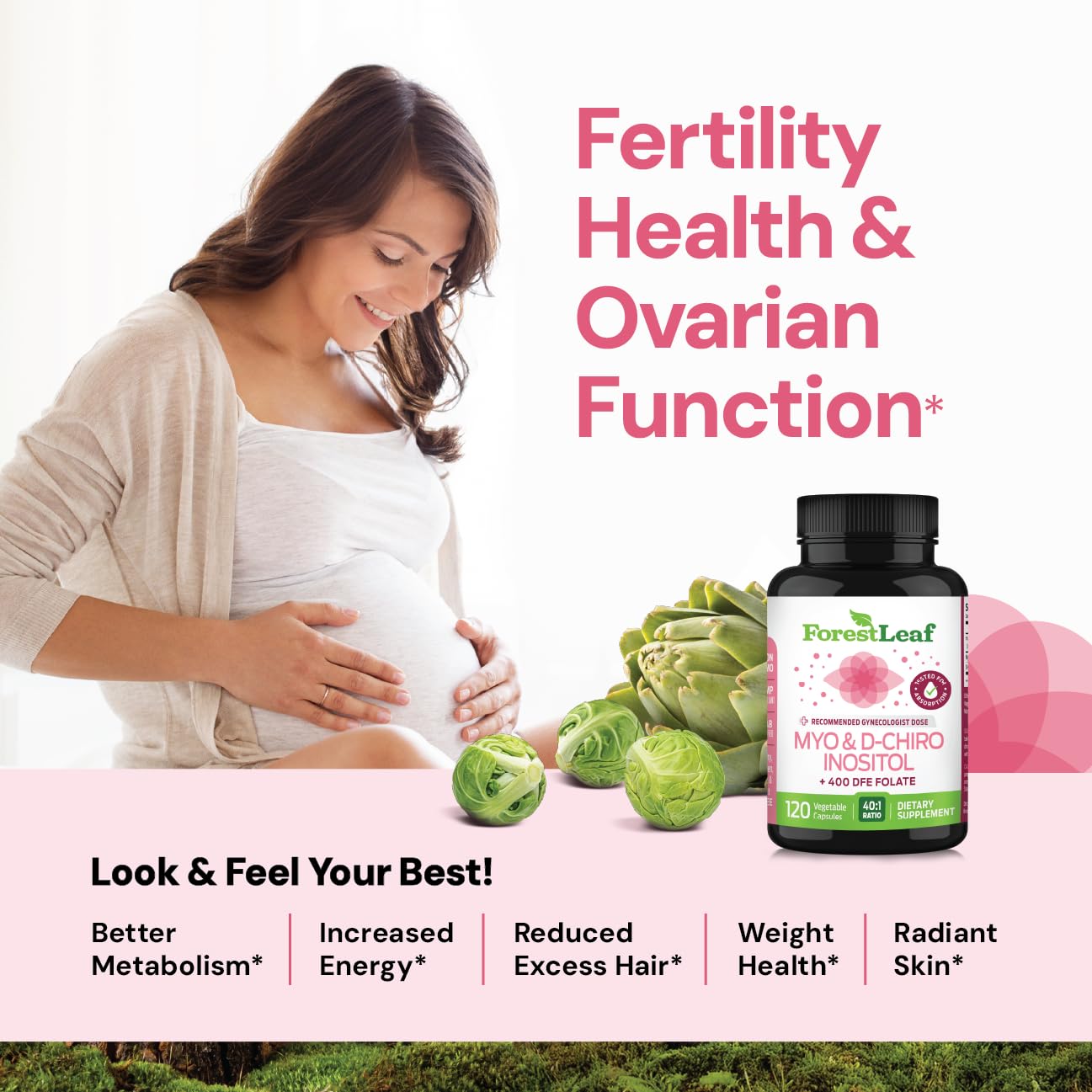ForestLeaf Myo-Inositol & D-Chiro Inositol Supplement for Women's Health, 40:1 Ratio, 2050mg Capsule, 120 Count