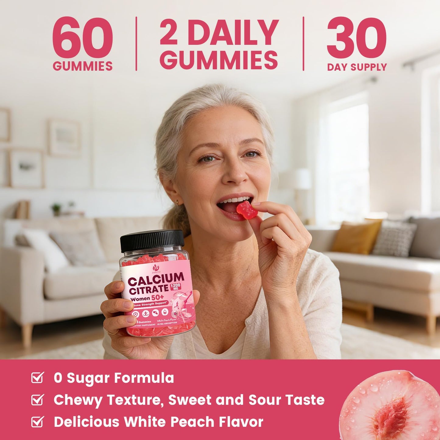 JIANKYTZ Calcium Citrate with Vitamin D3 Gummies, 120 Count