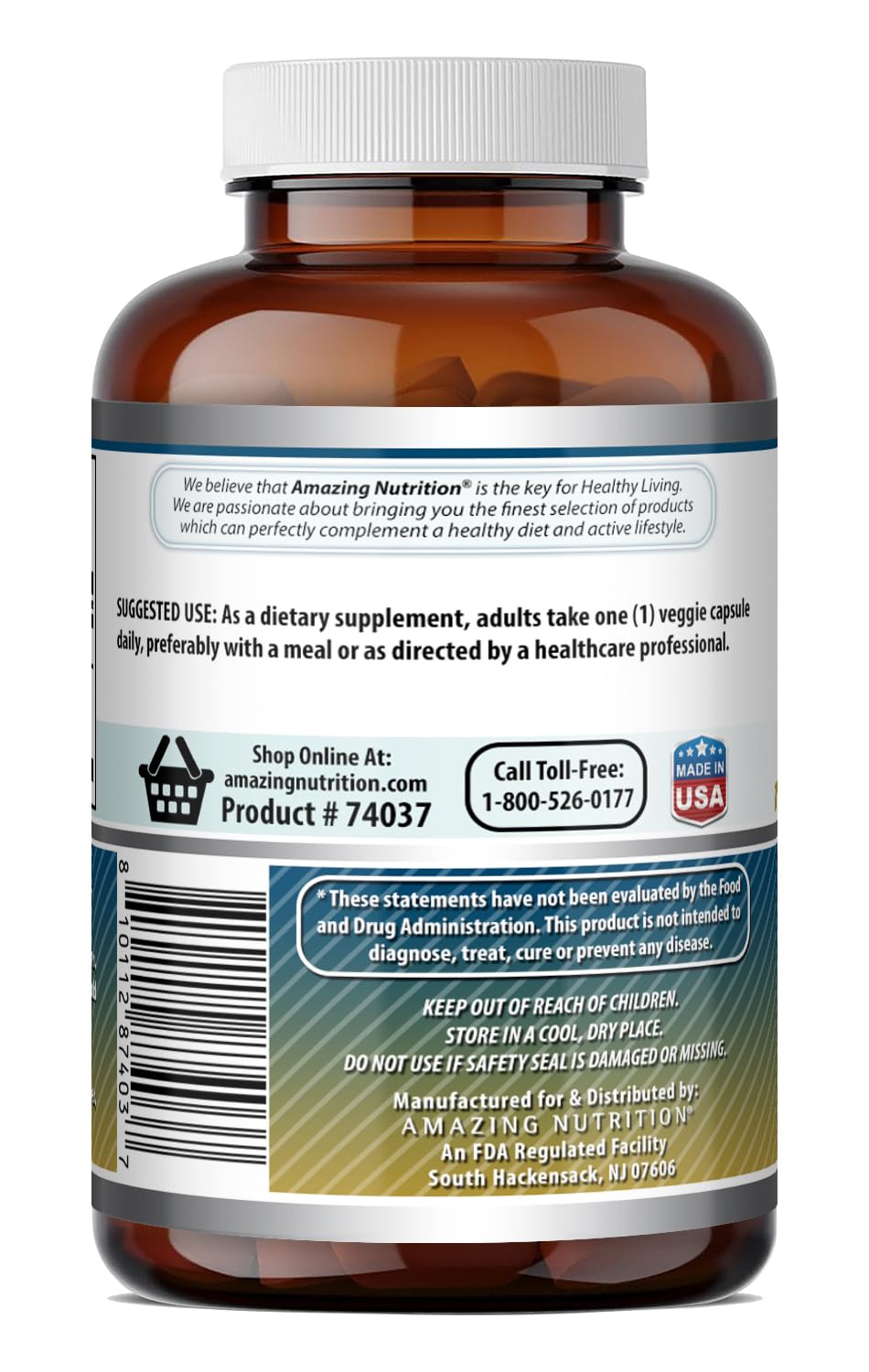 Amazing Nutrition Taurine with Bioperine 1000 Mg Capsules, 100 Count