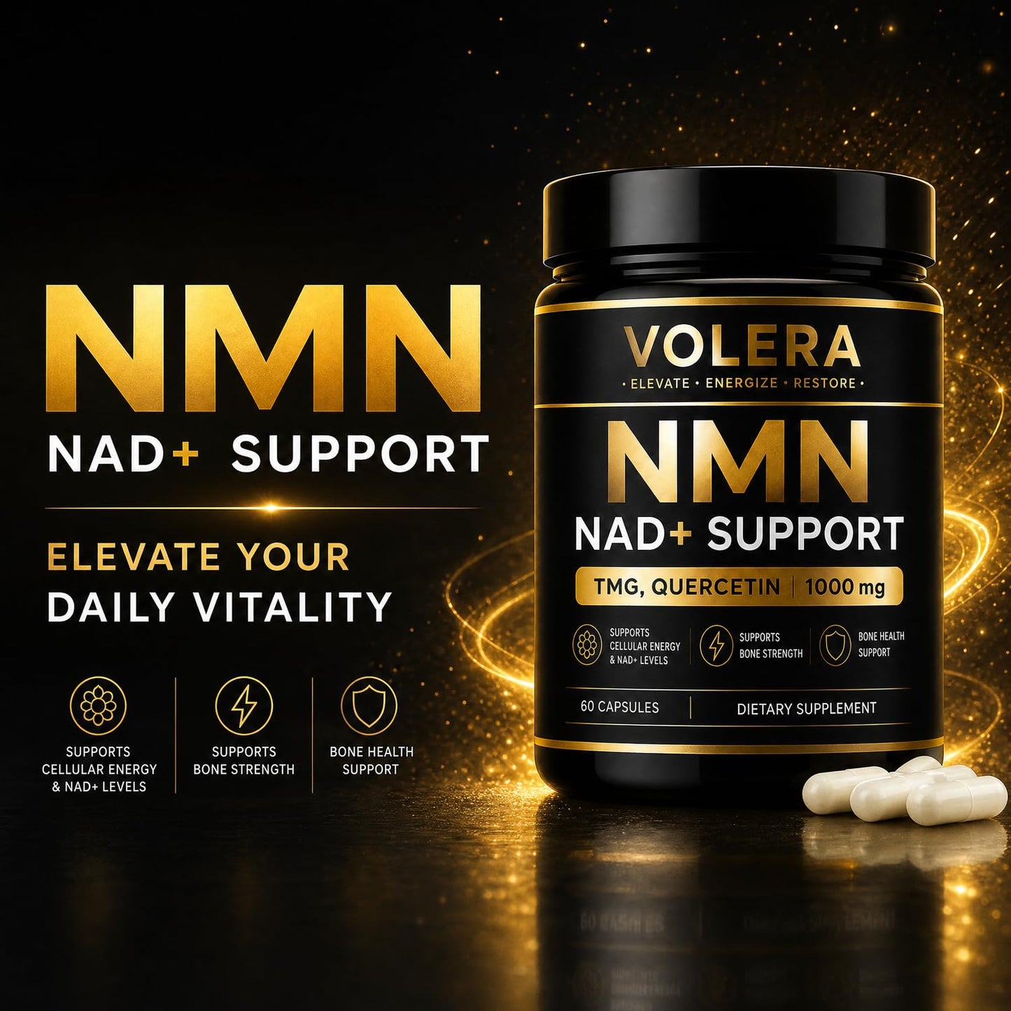 Zurith Volera NMN Bone Complex with TMG & Quercetin, 4-in-1 Cellular Energy Support Formula, 60 Capsules