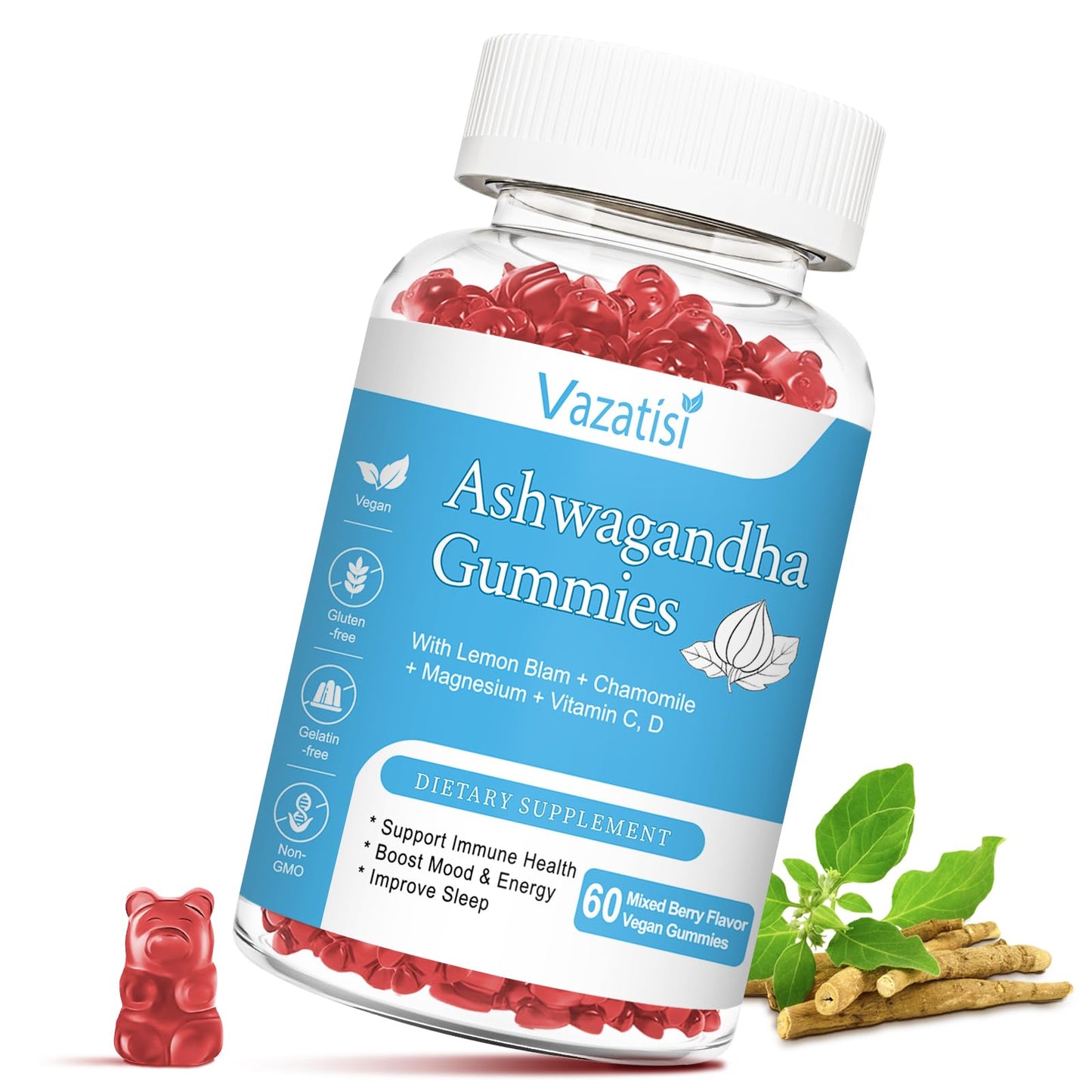 Vazatisi Ashwagandha Gummies Sugar Free, 60 Count
