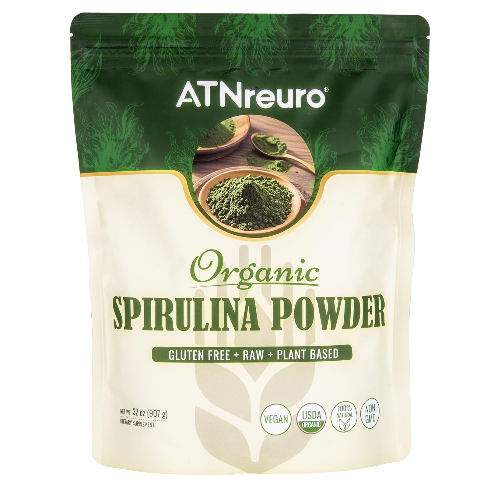 ATNreuro Organic Spirulina Powder, 32 oz