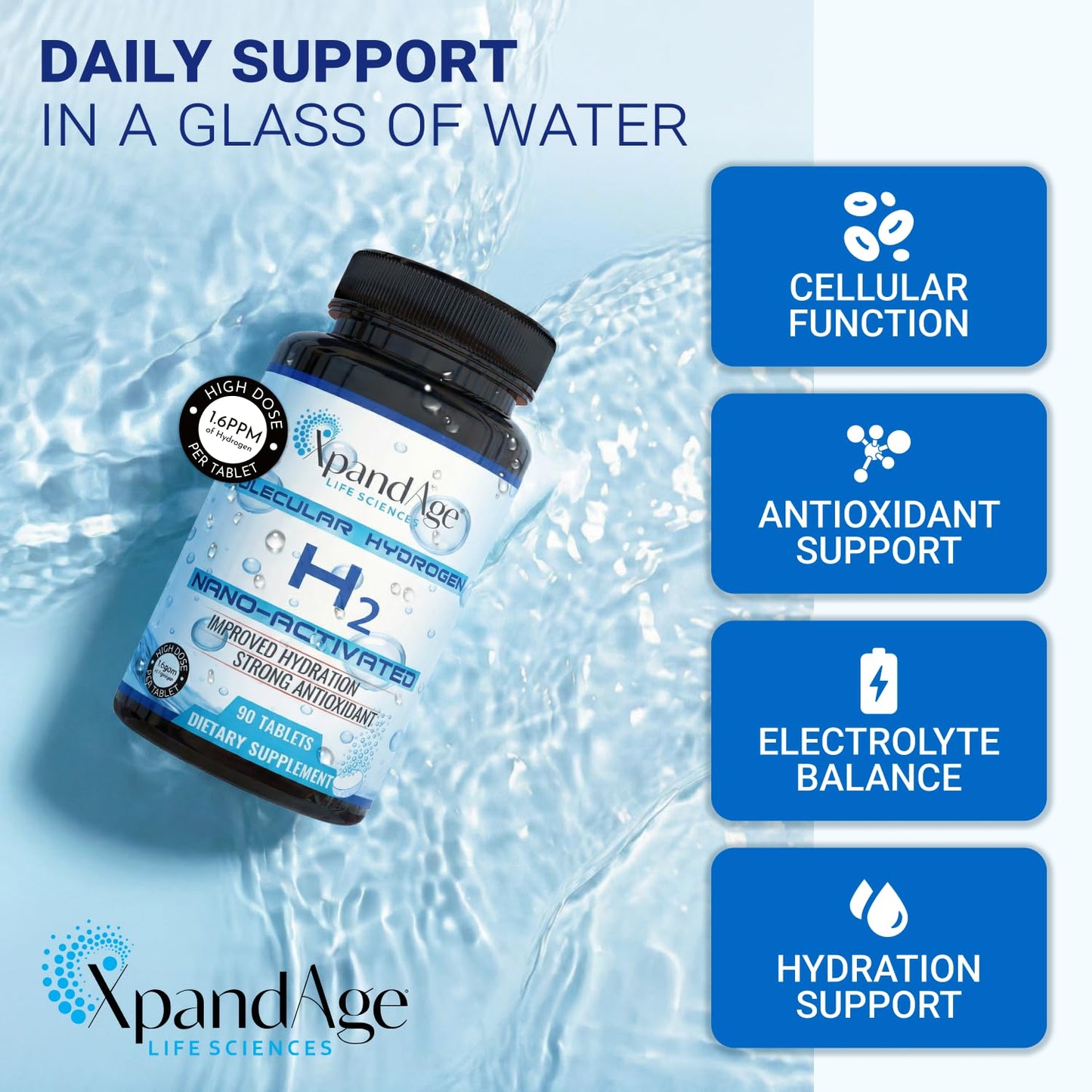 XpandAge Life Sciences H2 Molecular Hydrogen Supplement 90 Tablets