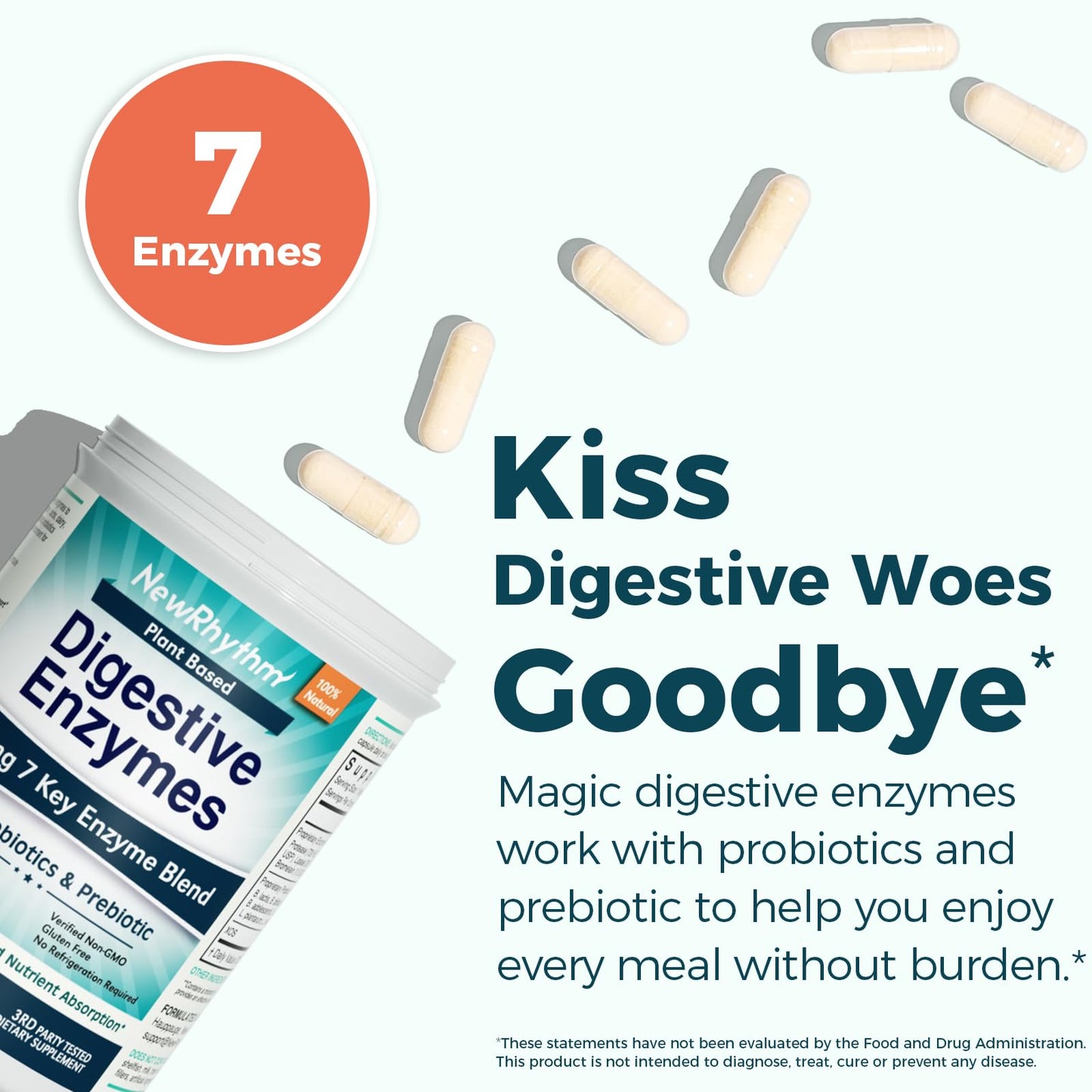 NewRhythm Digestive Enzymes 245 mg Capsules, 60 Count