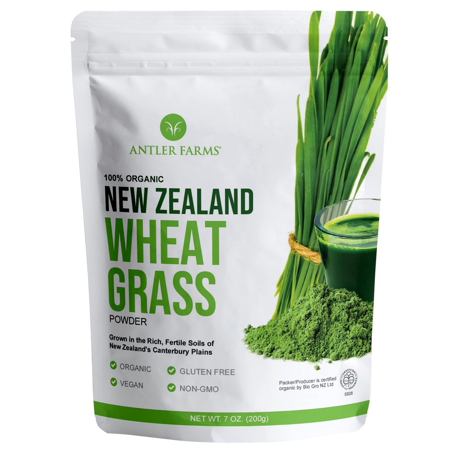 Antler Farms 100% Pure Organic New Zealand Wheatgrass Powder, 7 oz