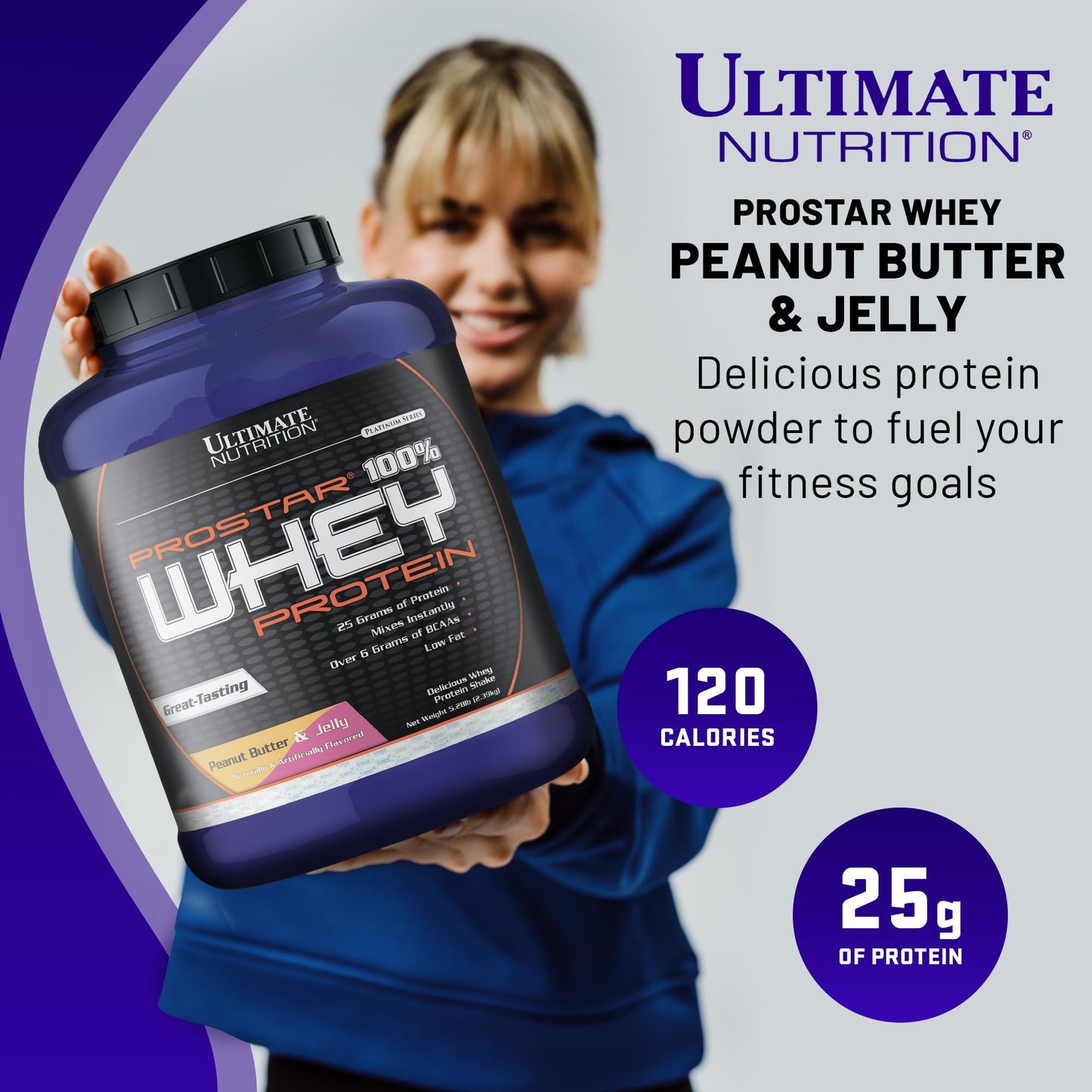 Ultimate Nutrition Prostar Whey Protein Isolate PB&J Powder, 5.28 lb, 84.48 oz