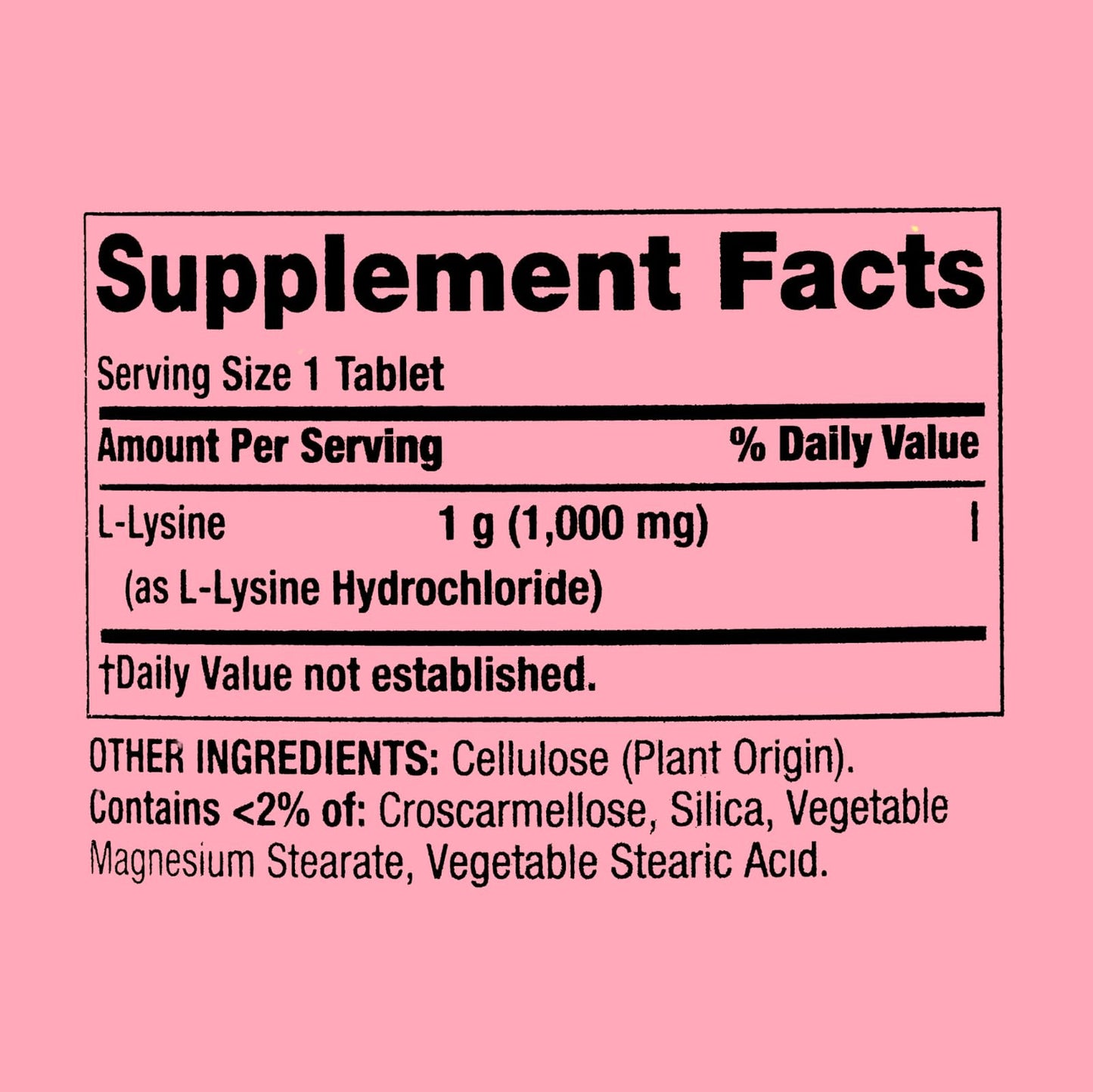 Generic L-Lysine 1000mg Tablets – Essential Amino Acid for Immune Support, Collagen Formation, and Skin Health – High-Potency Lysine Supplement, 100 Count