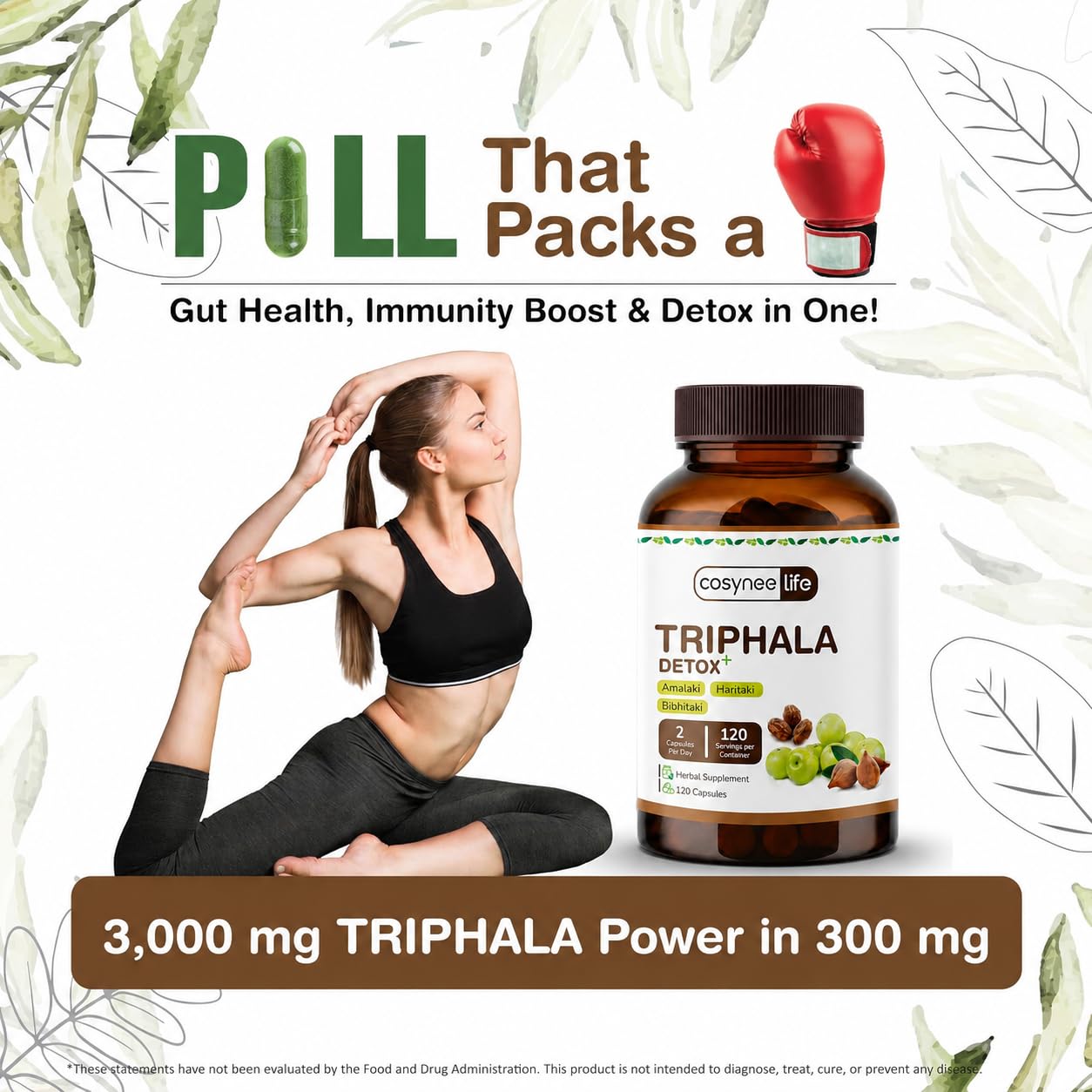 Cosynee Life Triphala Capsules 300 mg (1:1:1 Ratio) with Amla, Haritaki & Bibhitaki, 120 Capsules